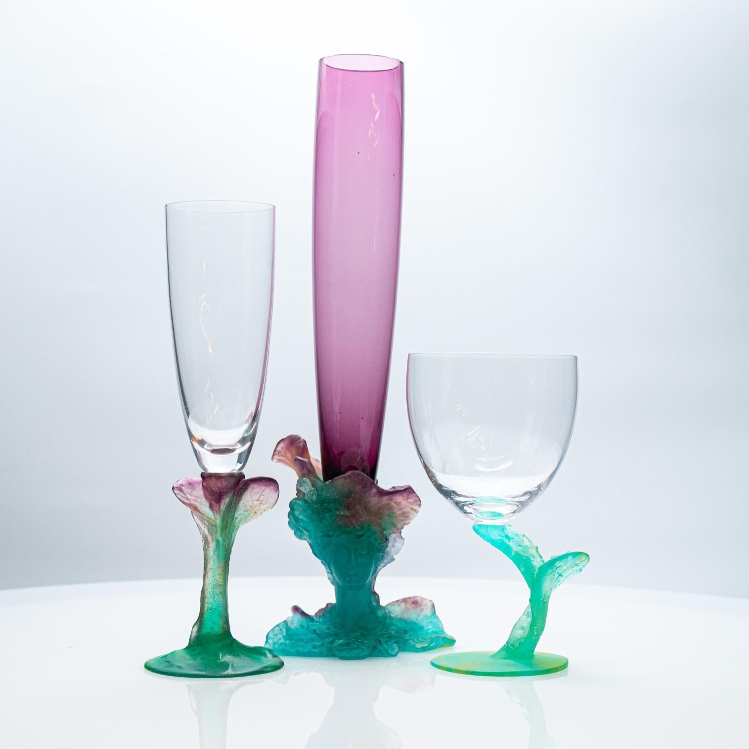 Fin du 20e siècle Daum, Exquise Set Pâte de verre, Lilas Aqua Green Pink, France en vente