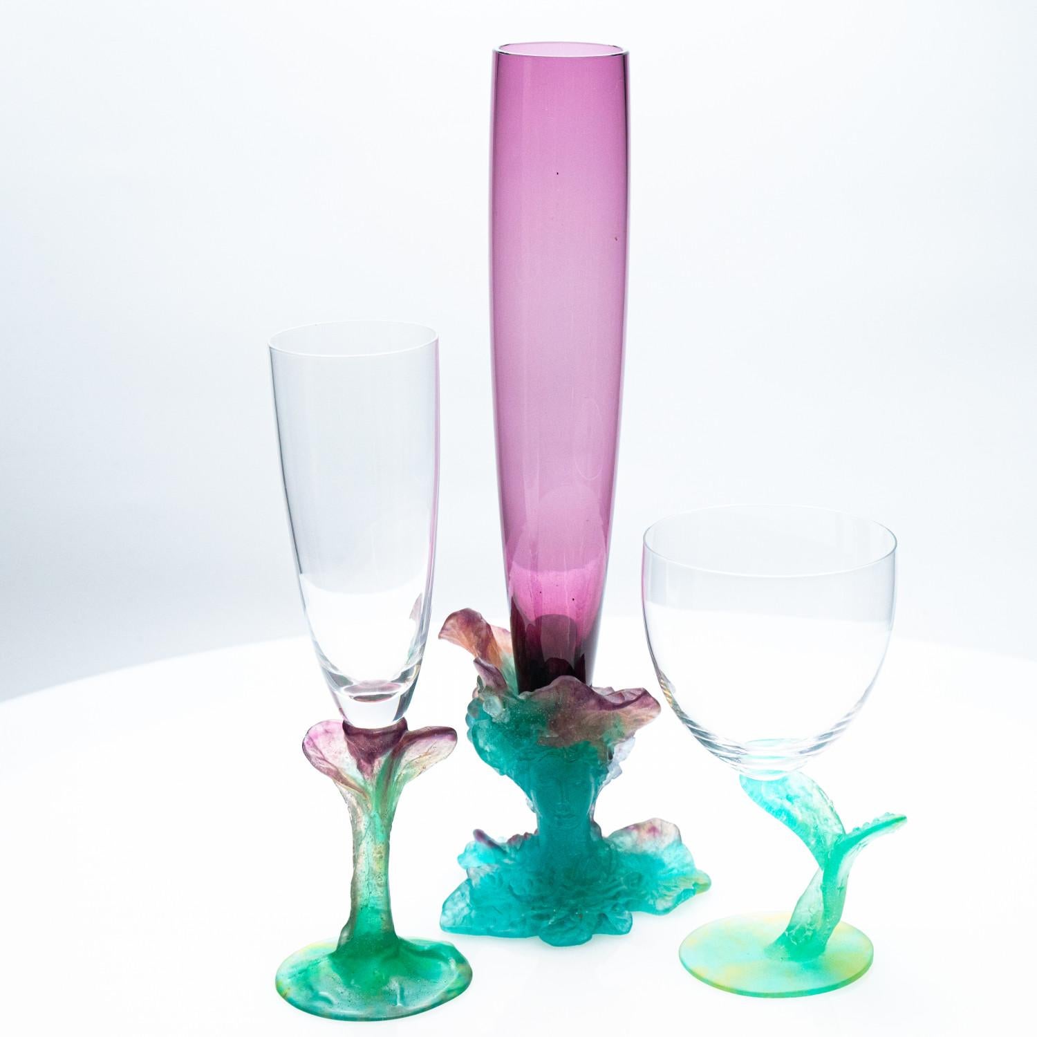 Daum, Exquise Set Pâte de verre, Lilas Aqua Green Pink, France en vente 1