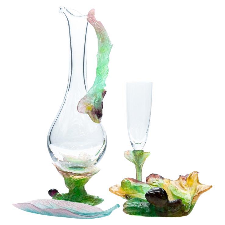 Daum, Exquise Set Pâte de verre, Lilac Aqua Green Pink, France For Sale