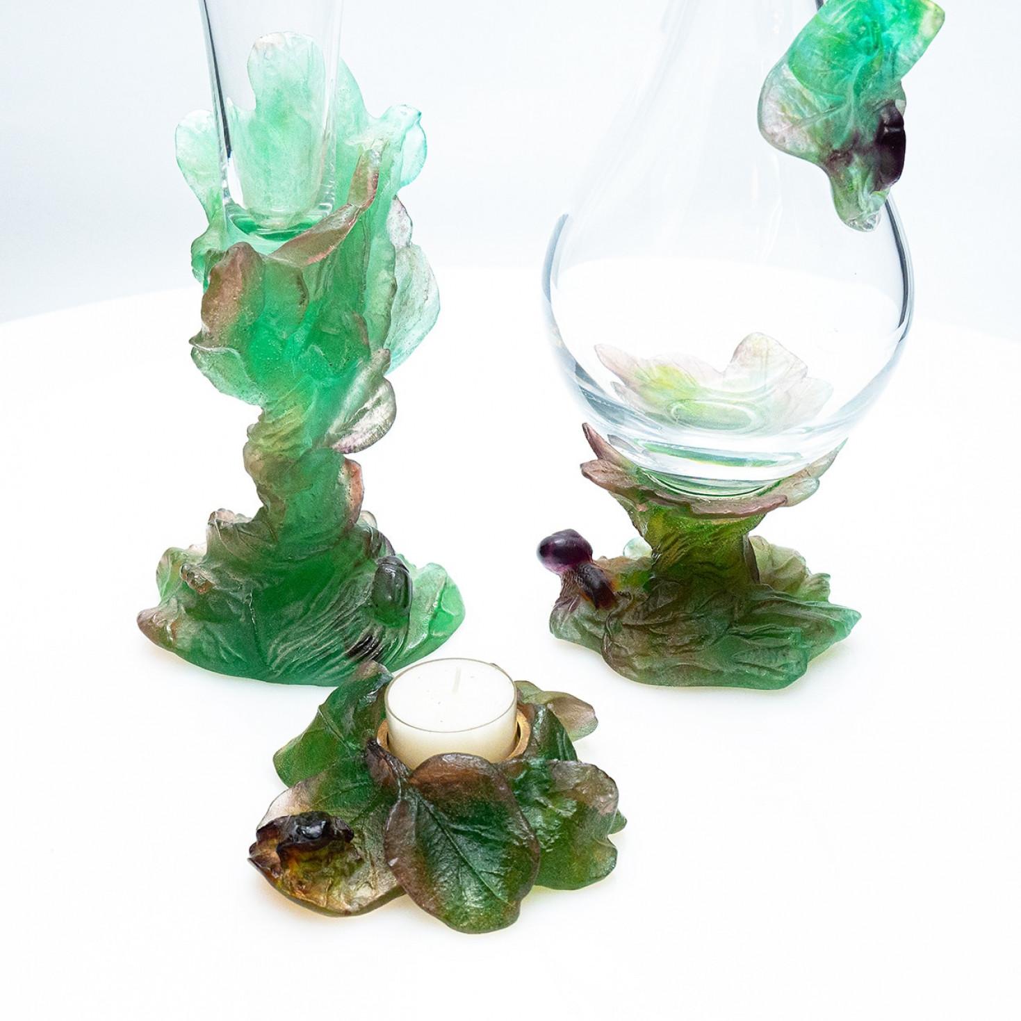 Daum, Exquise Set Pate de Verre, Lilac Green Pink, France en vente 3