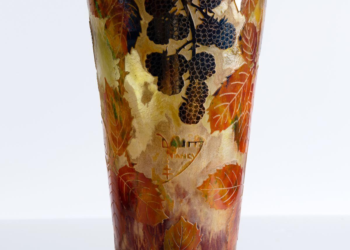 Art Nouveau Daum, Feuilles d'autommne, Lamp Base Glass Vase, France, circa 1903