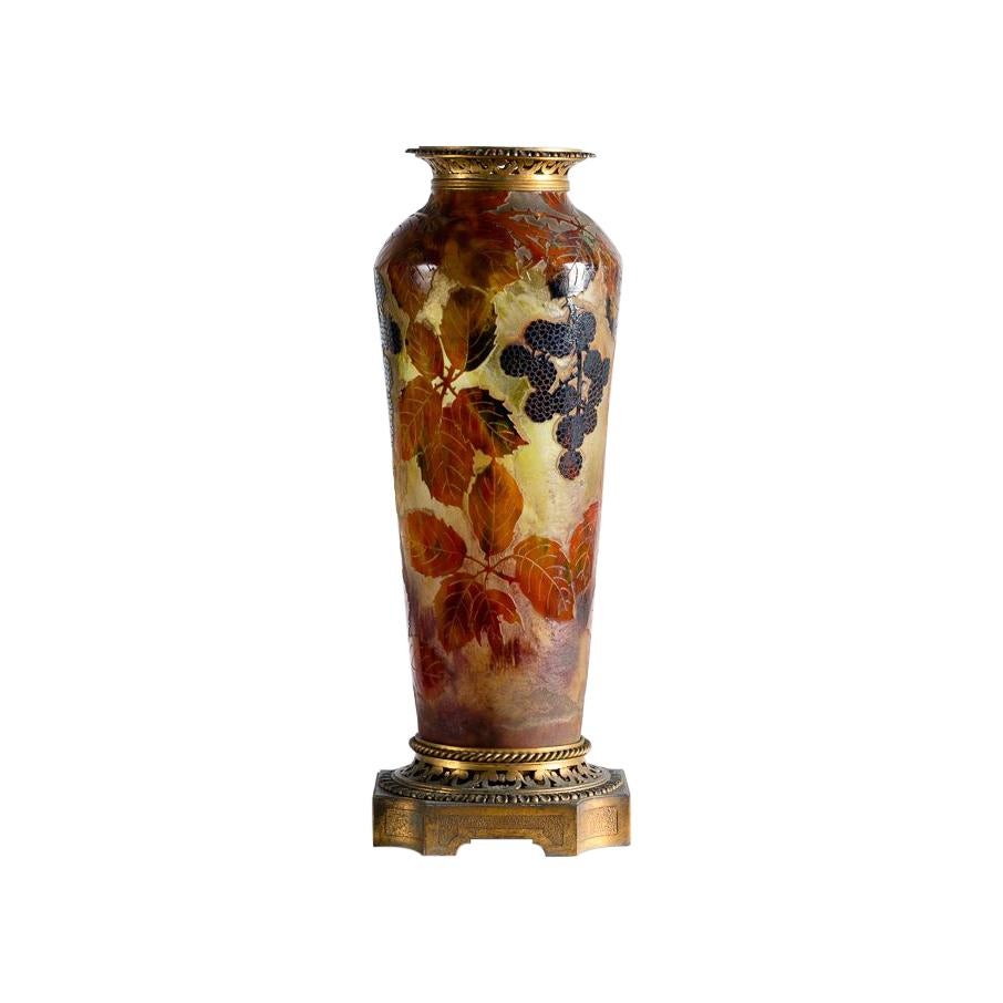 Daum, Feuilles d'autommne, Lamp Base Glass Vase, France, circa 1903