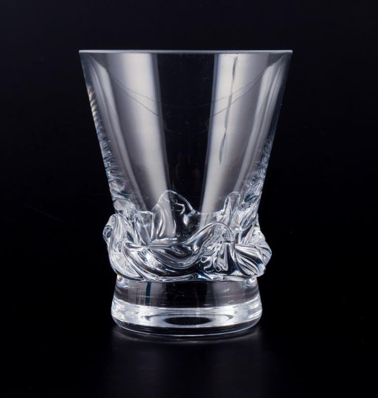 Daum, France. A set of six large vodka glasses. Clear mouth-blown glass. In Excellent Condition For Sale In Copenhagen, DK