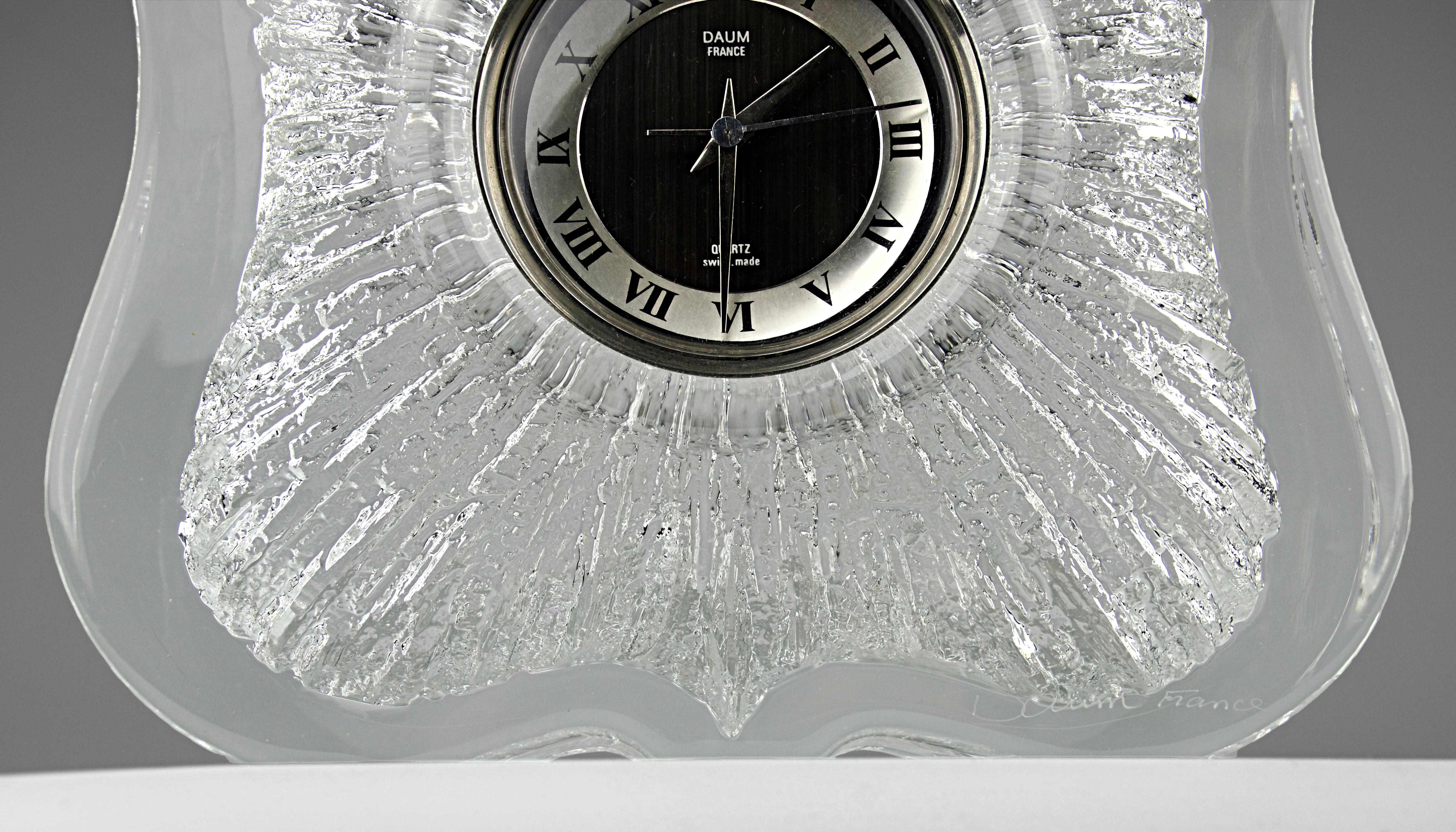 French Daum France, Anemone Table Clock, France 1970s For Sale