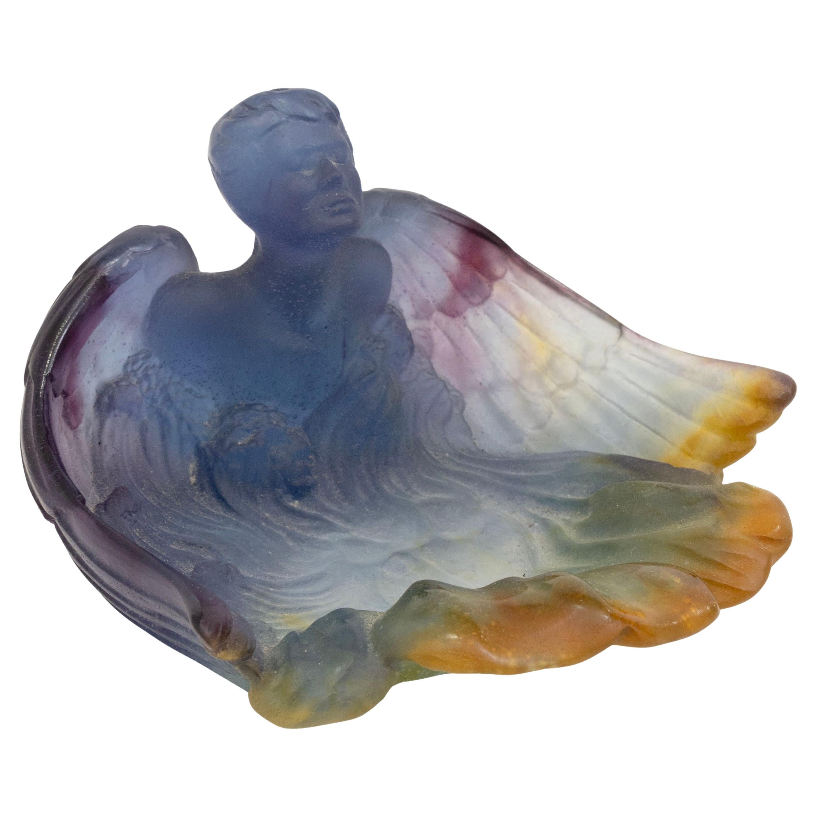 Daum France Angel Dish c. 1970s Signed Pate De Verre Crystal Glass in vendita