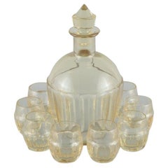 Vintage Daum, France, Art Deco decanter and set of eight liqueur glasses.