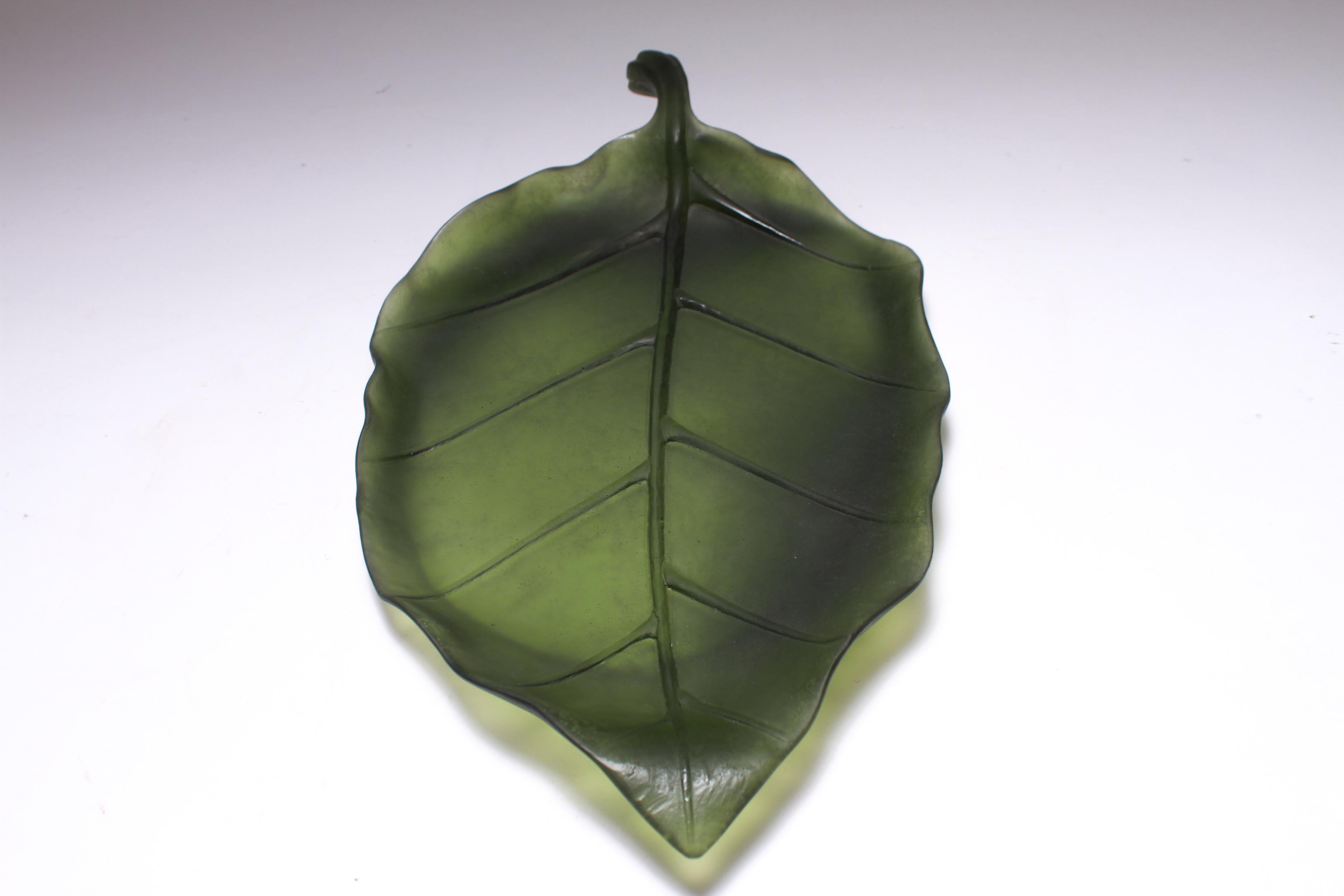 Daum France Art Glass Pate de Verre Leaf Platter 5