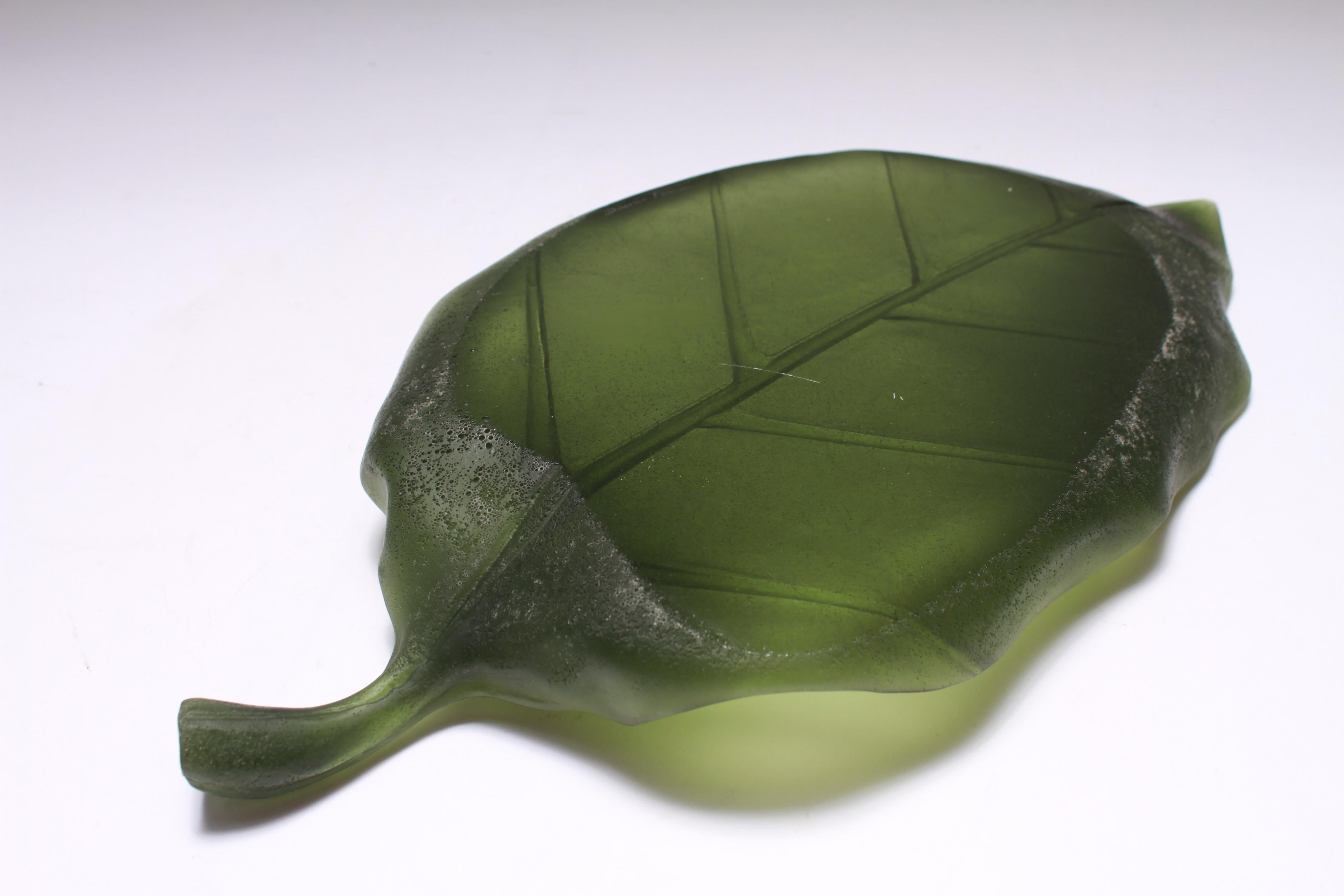 Daum France Art Glass Pate de Verre Leaf Platter 8