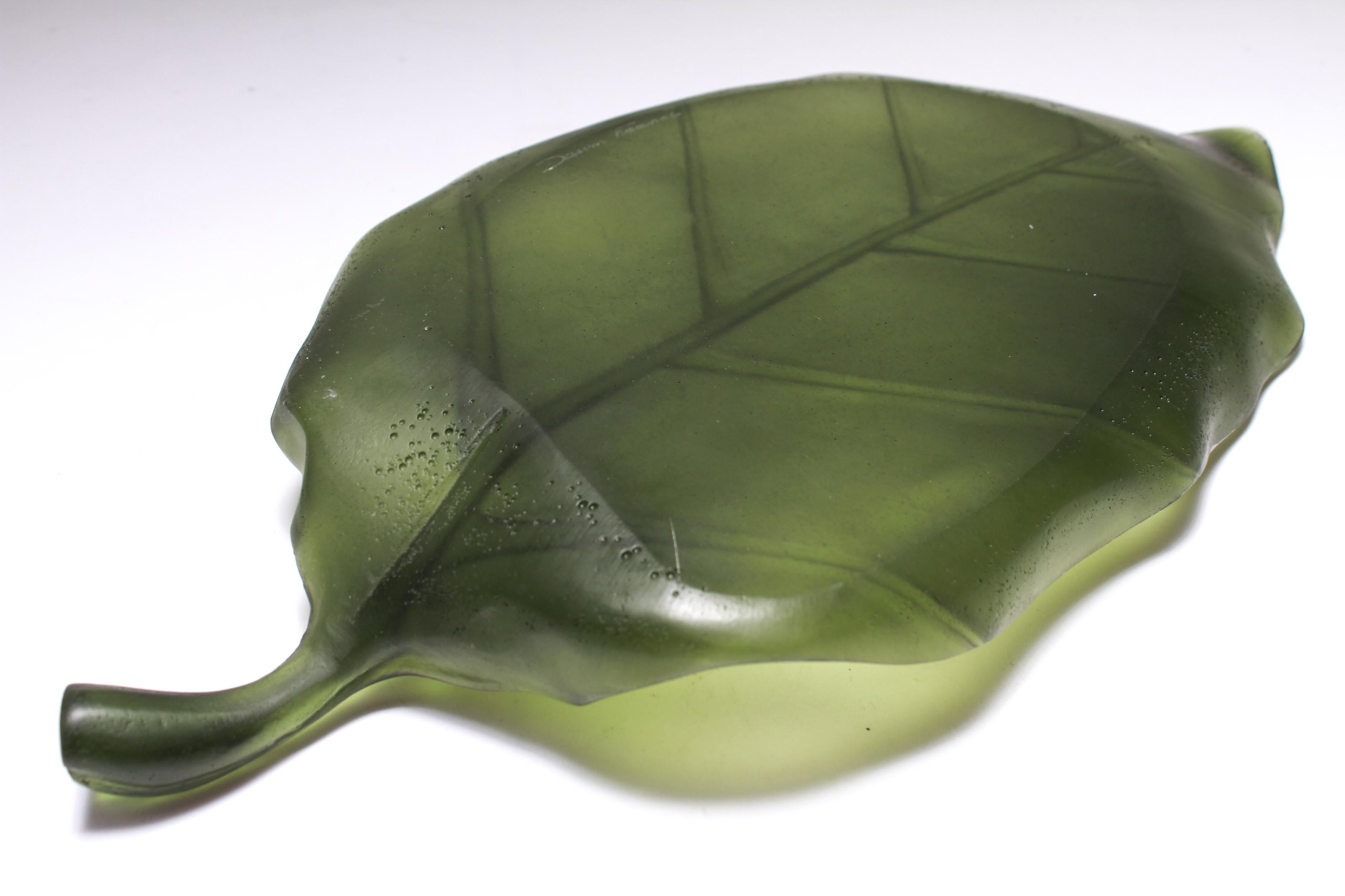 Daum France Art Glass Pate de Verre Leaf Platter In Good Condition In New York, NY