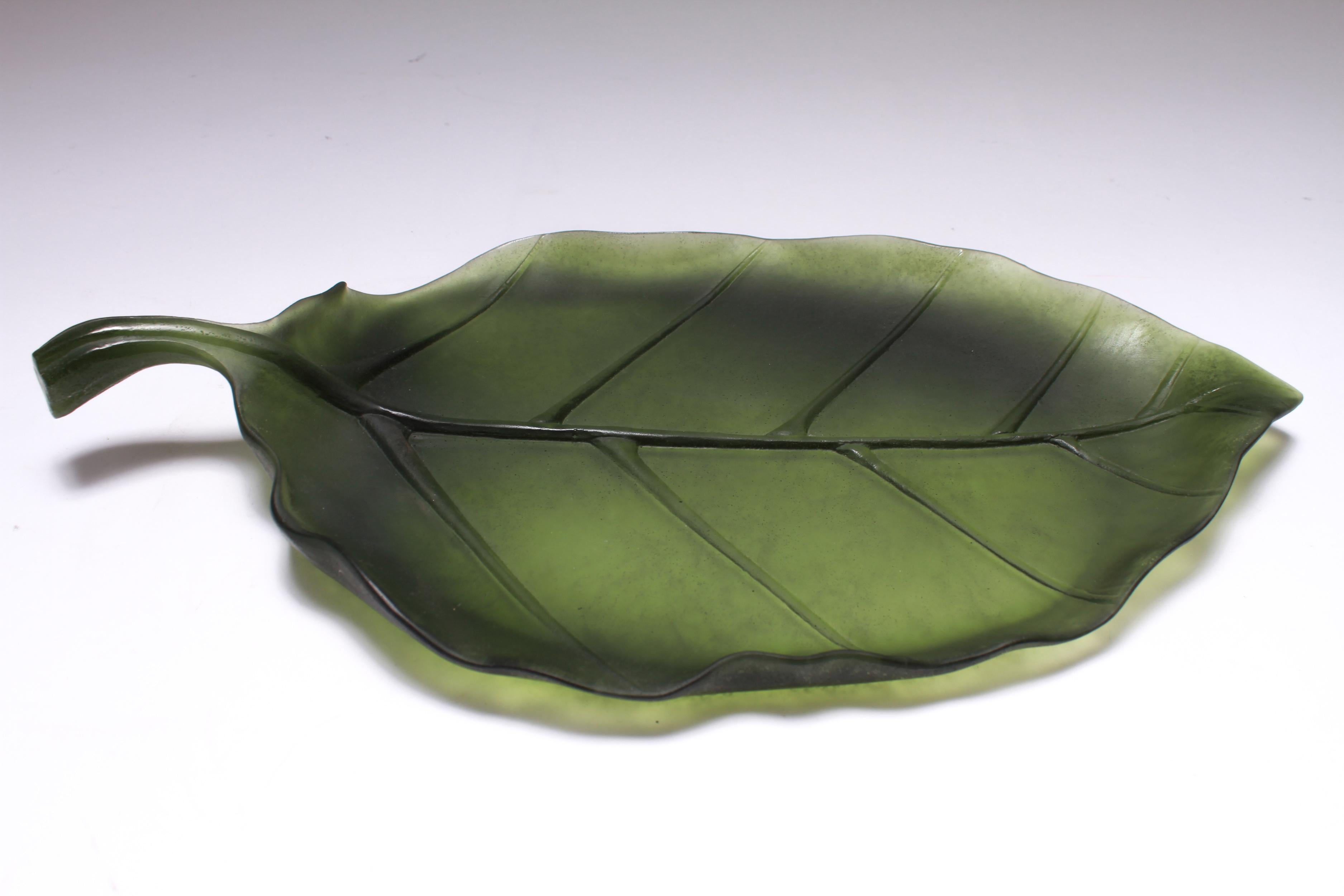 Daum France Art Glass Pate de Verre Leaf Platter 3