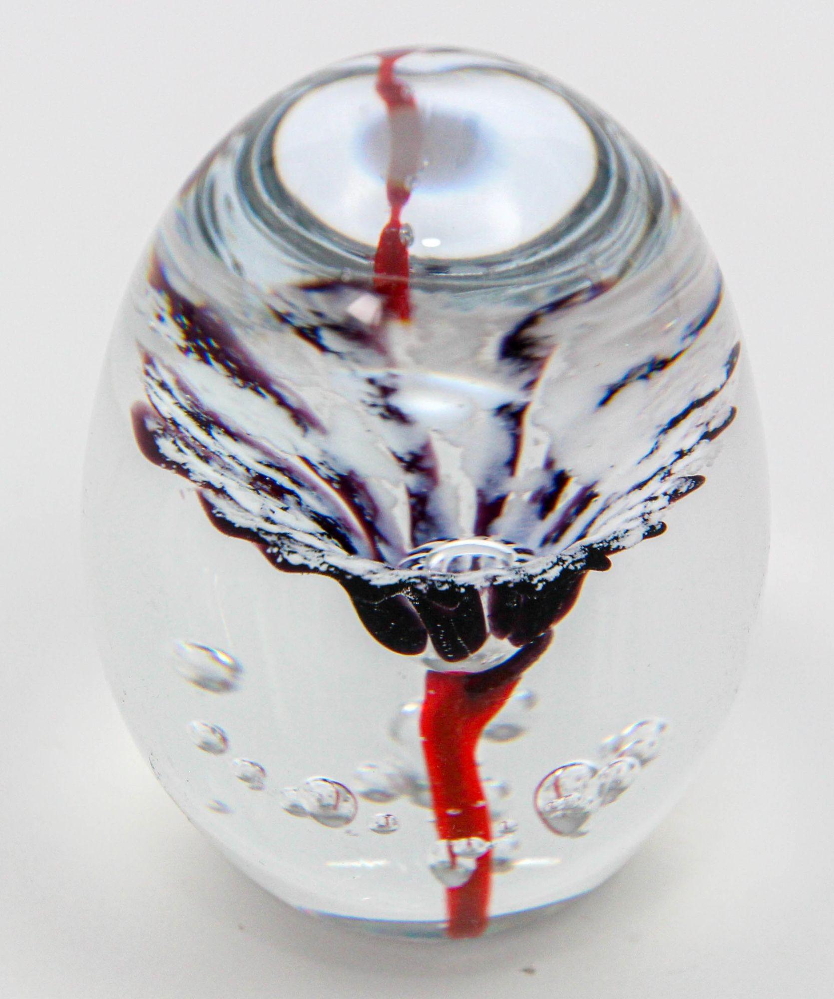 Daum France Blown Crystal Art Glass Paperweight Signed Egg Shape Red Blue White For Sale 6