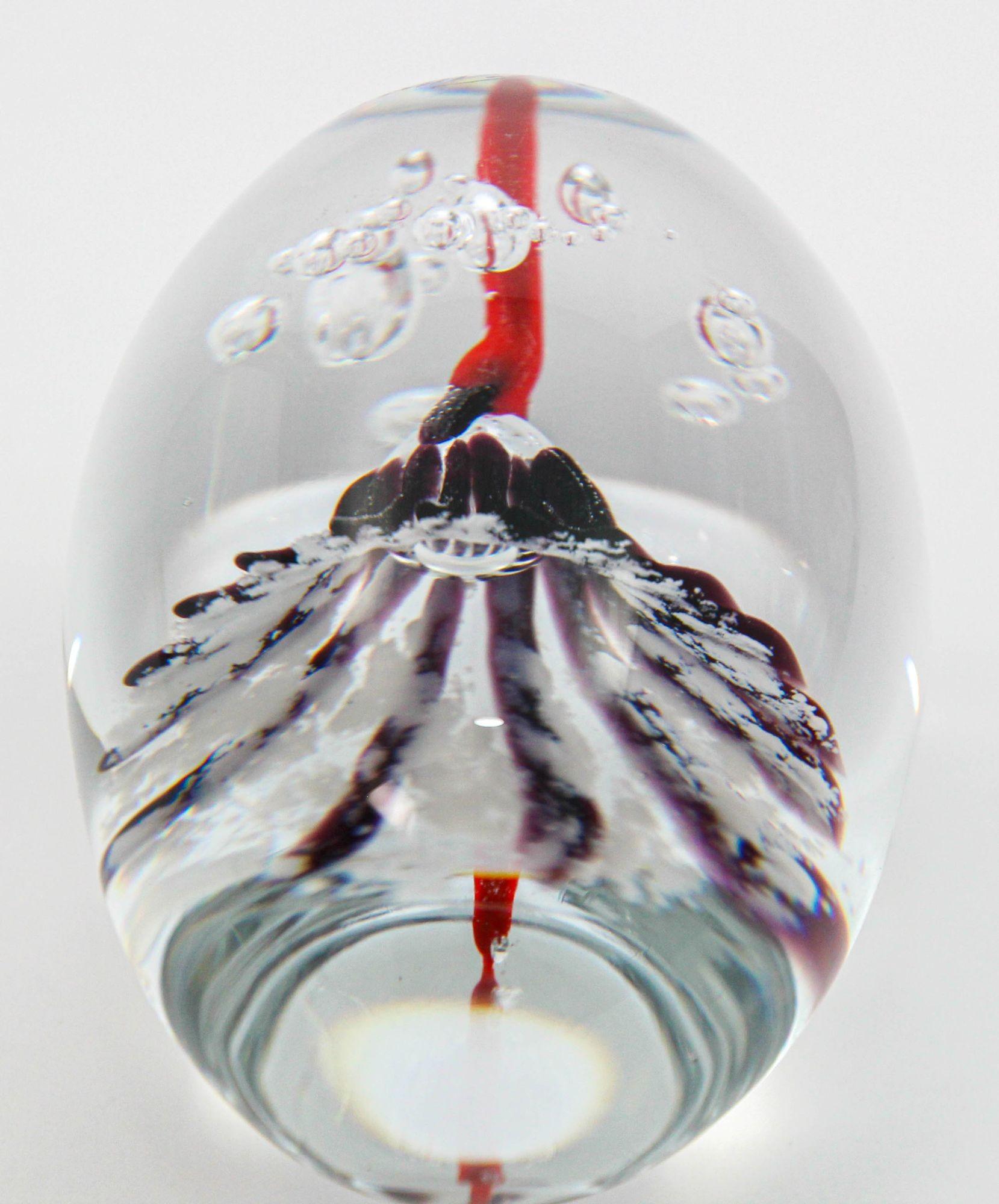 Daum France Blown Crystal Art Glass Paperweight Signed Egg Shape Red Blue White In Good Condition For Sale In North Hollywood, CA