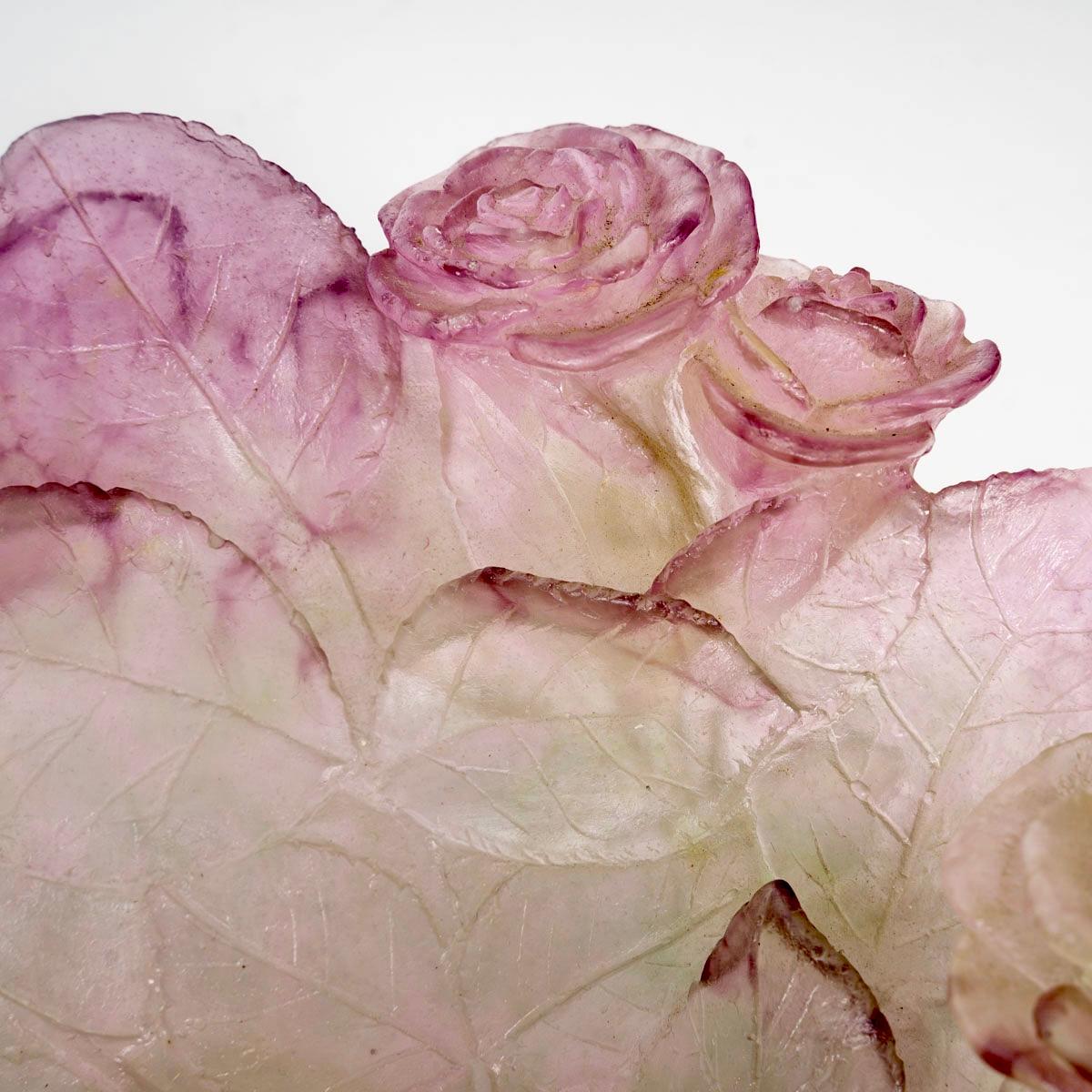Daum France - Schale Roses Blume Rose und Grüner Kristall  (Französisch)