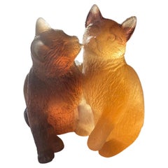 Daum France, Gatos, Gatitos, Jugando en Vidrio/Cristal/Pate De Verre, Firmado