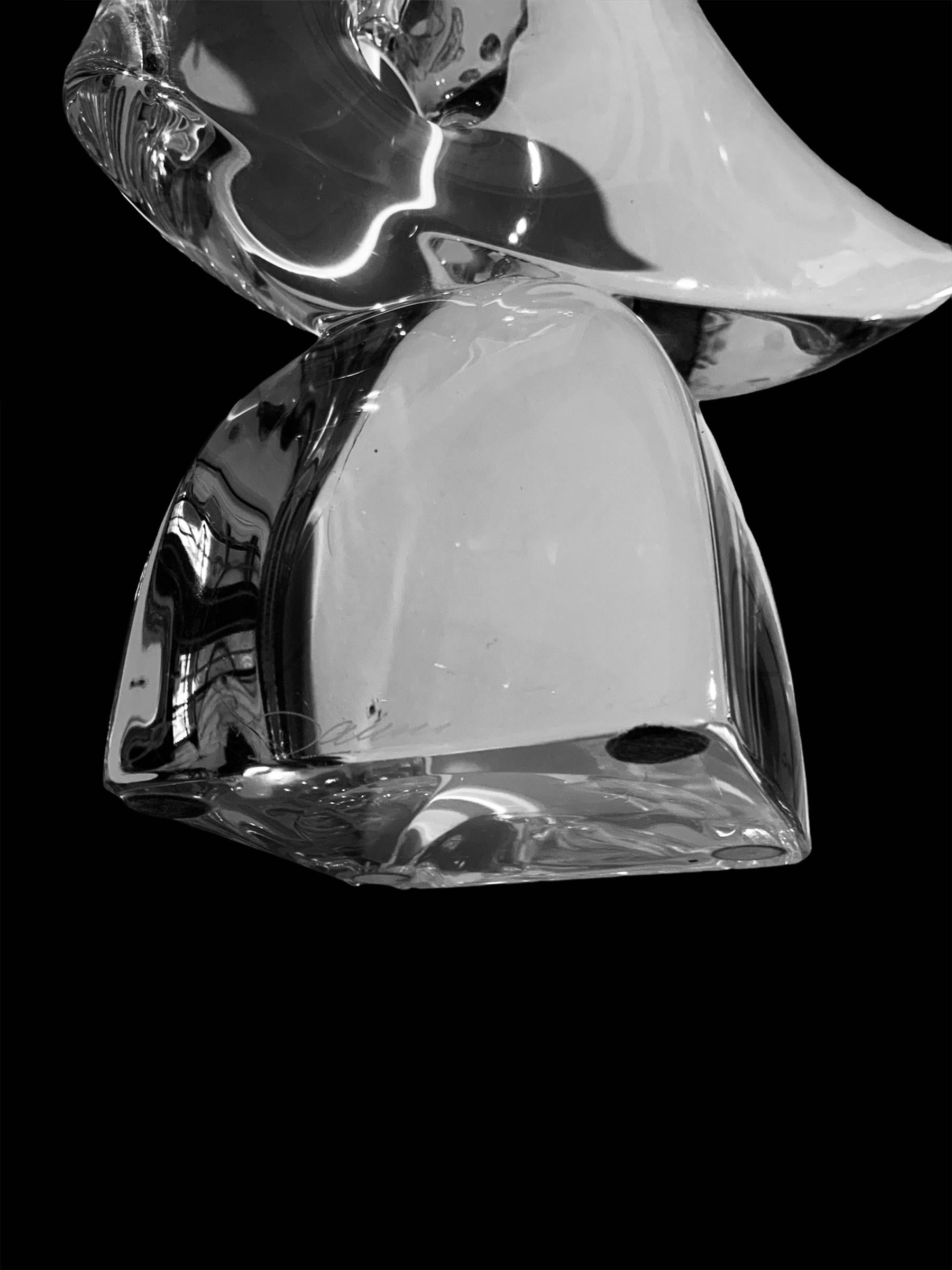 Modern Daum, France Clear Crystal Large Angelfish Sculpture with Base For Sale