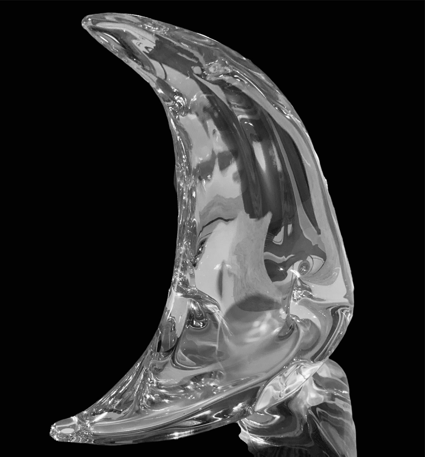20th Century Daum, France Clear Crystal Large Angelfish Sculpture with Base For Sale