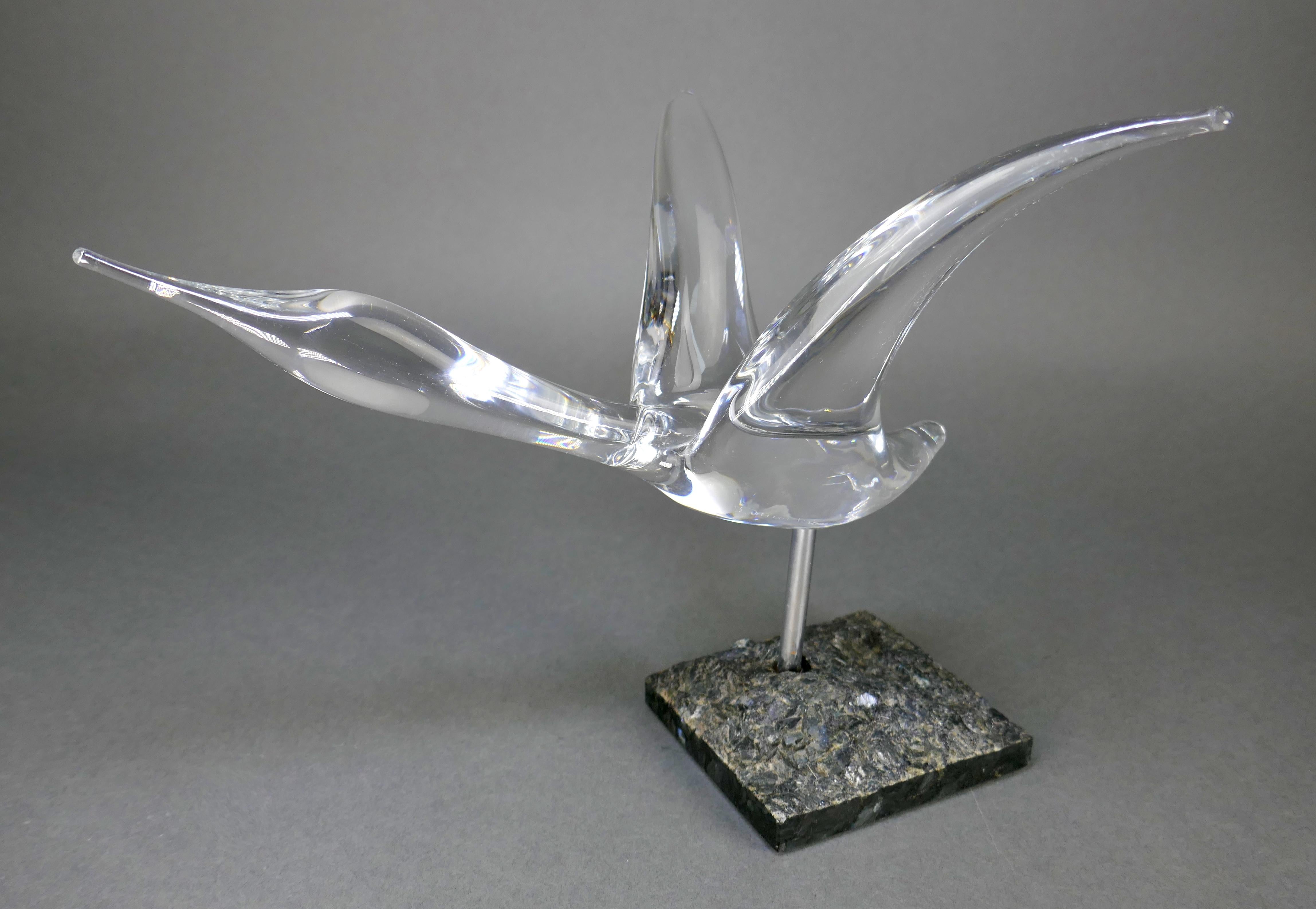 Daum France Signed Art Glass Crystal Sculpture einer Kanadagans im Flug - keine Chips, Risse oder Reparaturen. 