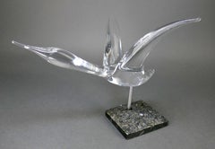Daum France Crystal Canada Goose Glass Sculpture on Stone