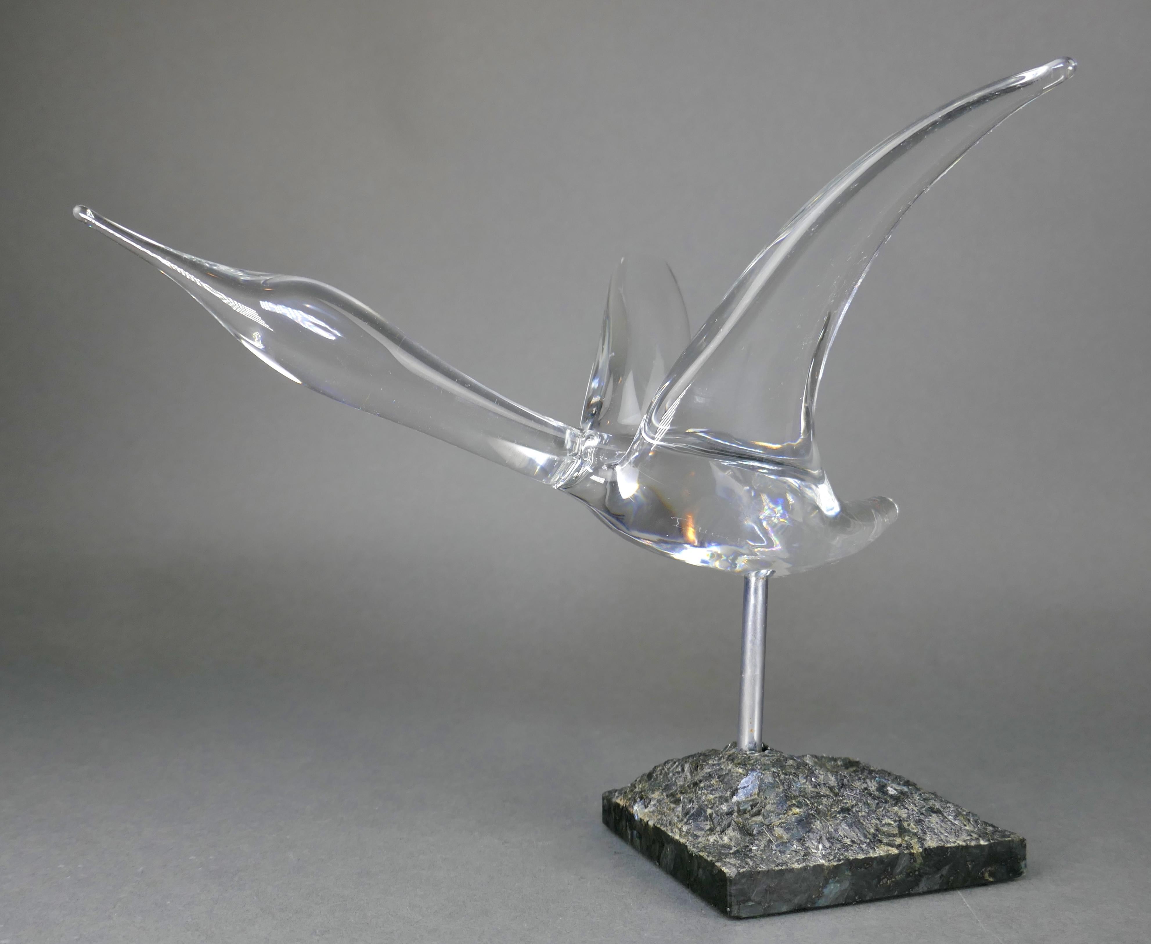 Daum Frankreich Canada Goose Kristallglas Skulptur auf Stein (Moderne der Mitte des Jahrhunderts) im Angebot