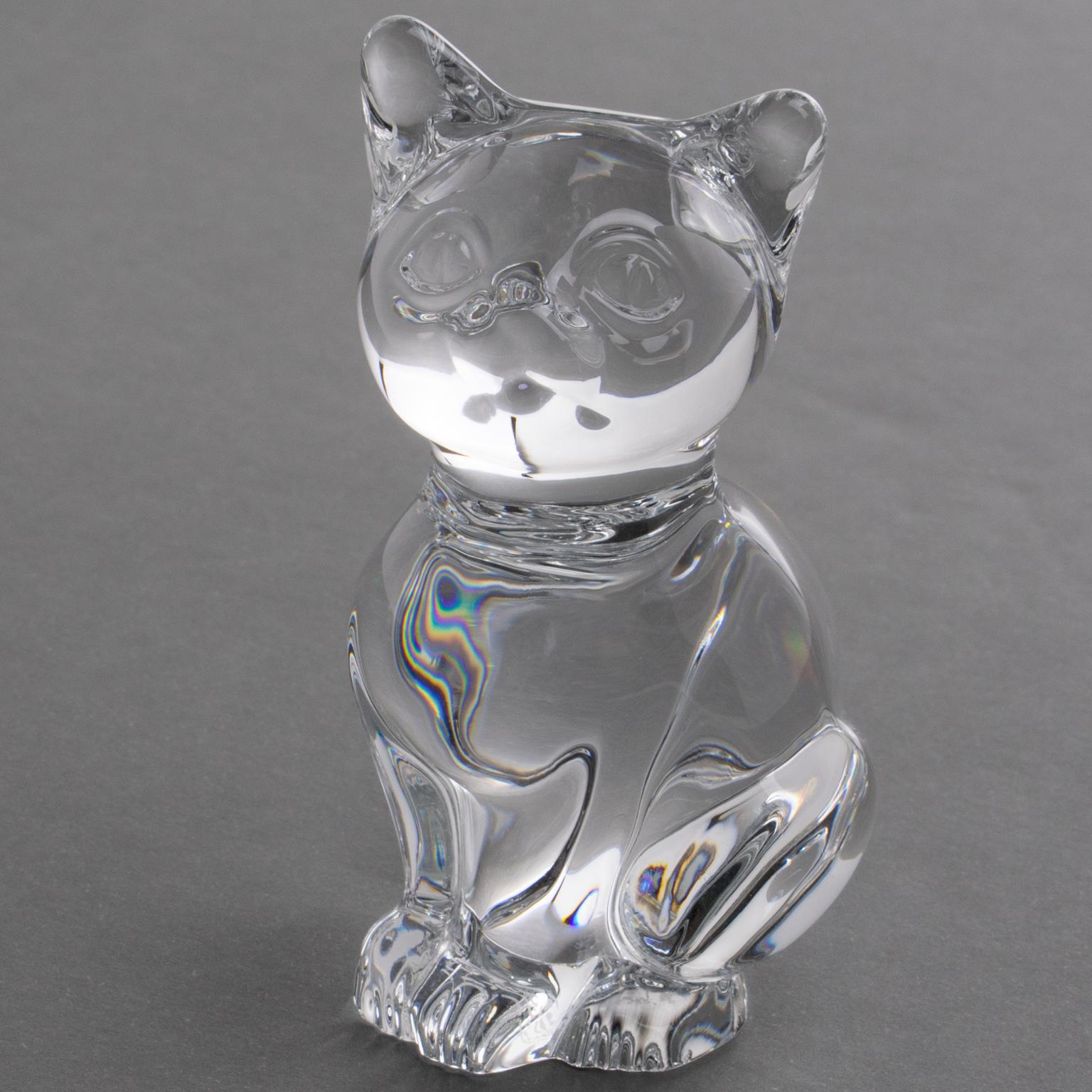 Presse-papiers ou sculpture décorative de chat en cristal Daum France Excellent état - En vente à Atlanta, GA