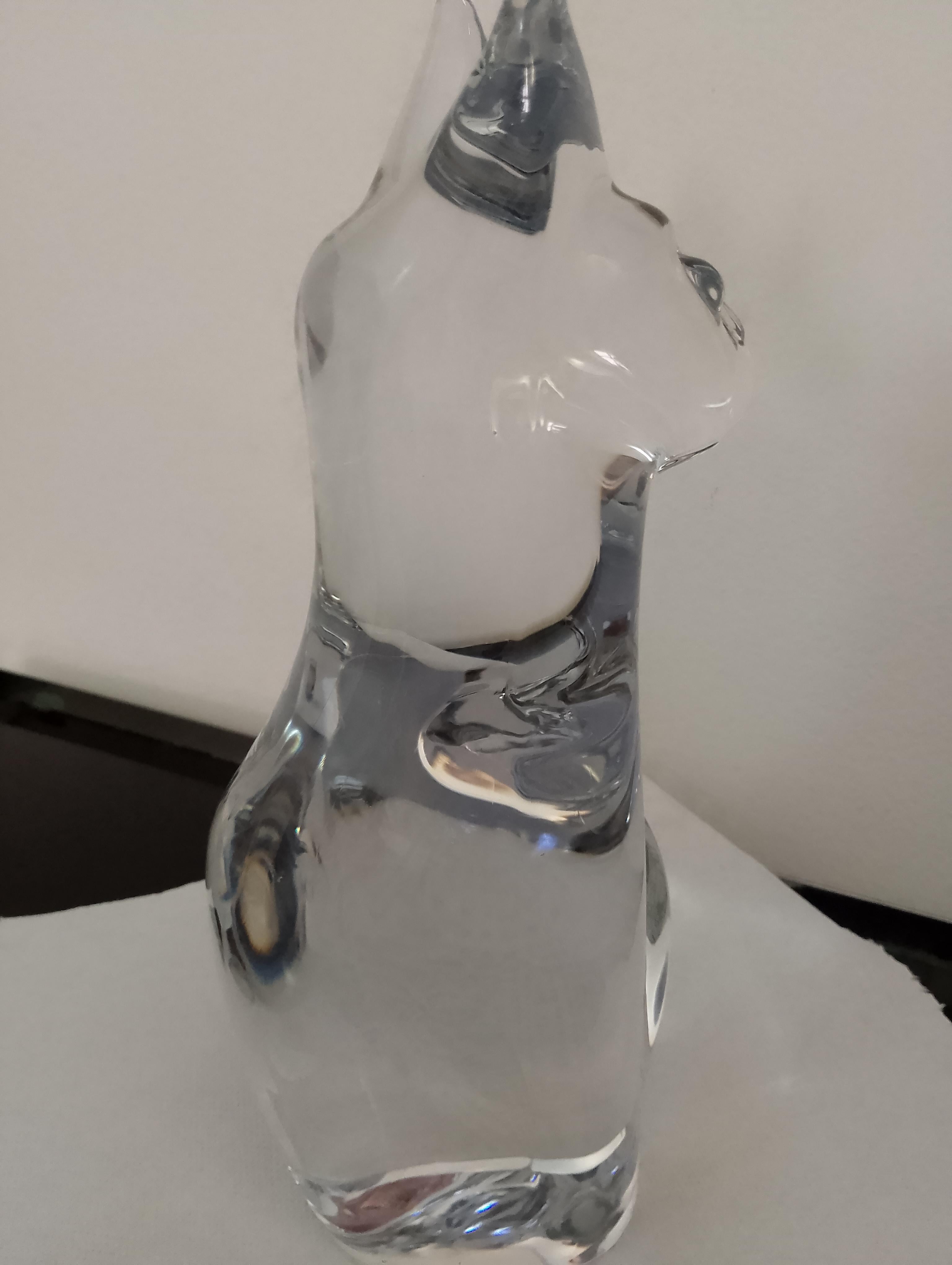 Daum France Kristall Katze Briefbeschwerer oder dekorative Skulptur (Mitte des 20. Jahrhunderts) im Angebot