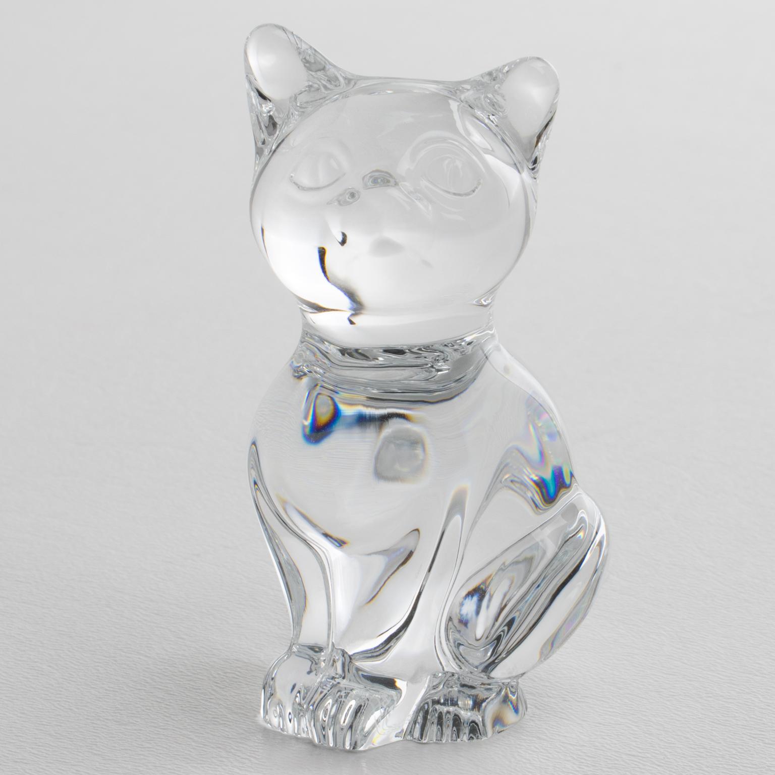 Presse-papiers ou sculpture décorative de chat en cristal Daum France en vente 1