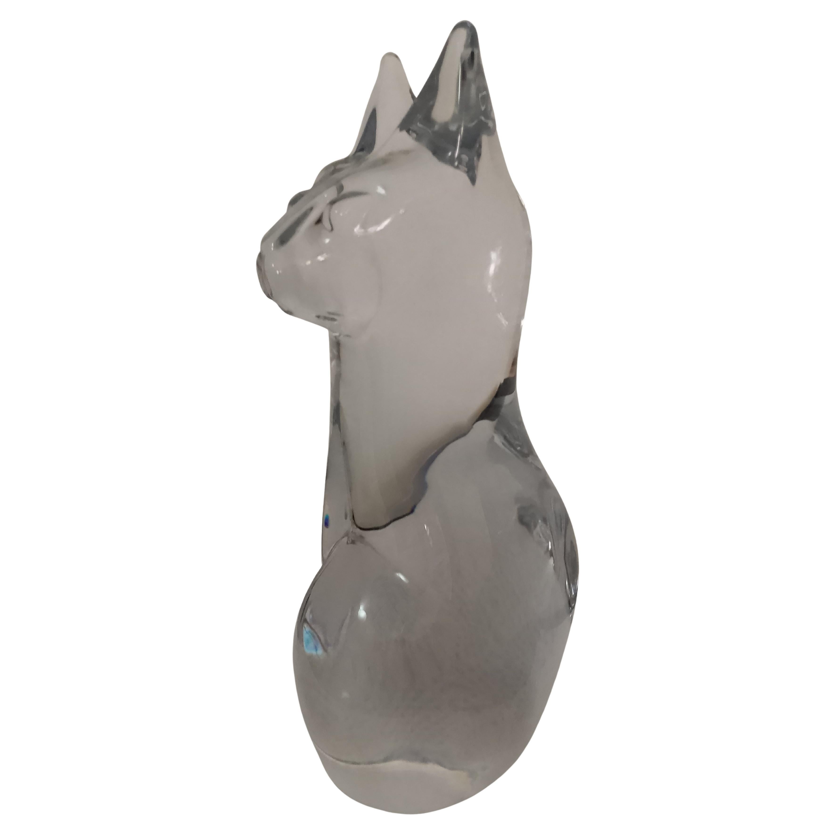 Scultura decorativa o fermacarte di gatto in cristallo Daum France