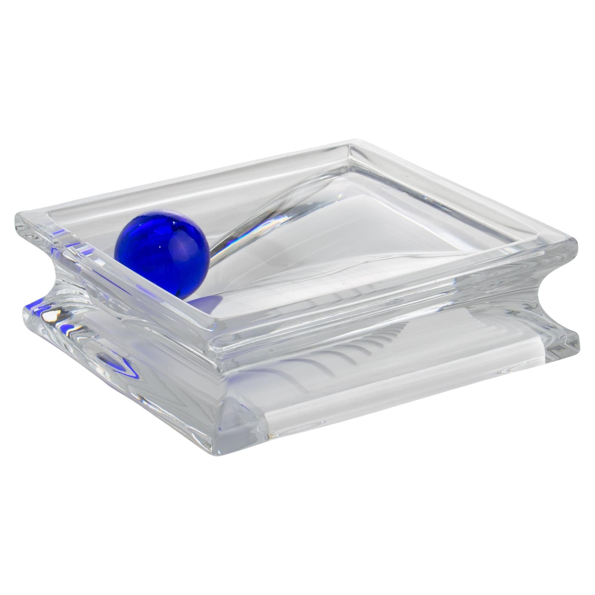 Daum France Crystal Cigar Ashtray Geometric Bowl Vide Poche Catchall, 1970s For Sale