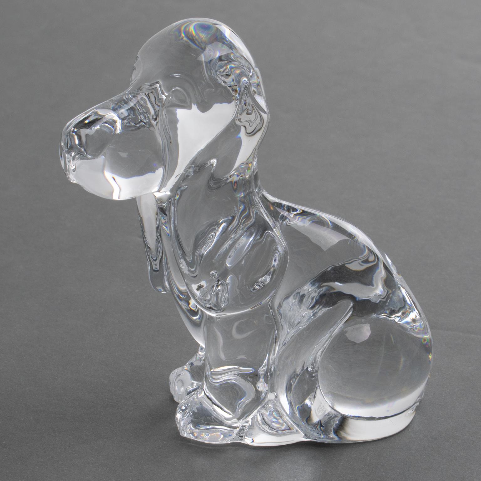 Fin du 20e siècle Presse-papiers ou sculpture décorative pour Basset de chien en cristal Daum France en vente