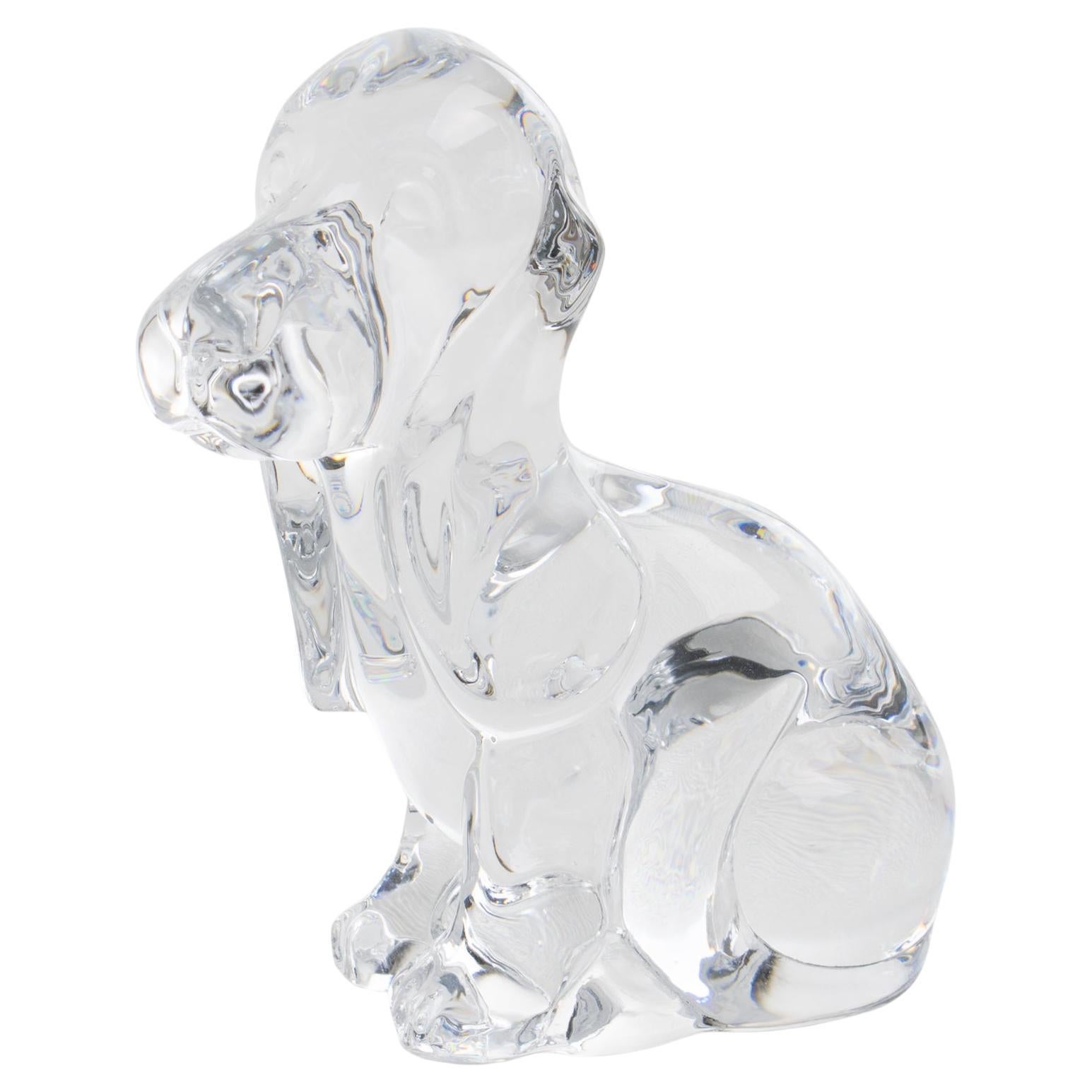 Daum France Crystal Dog Basset Paperweight or Decorative Sculpture