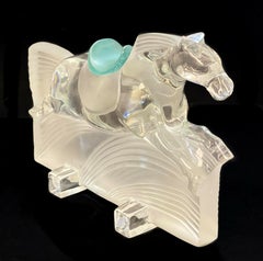 Daum France Crystal Glass Frosted to Clear Ming Race Horse Saddle Sculpture
