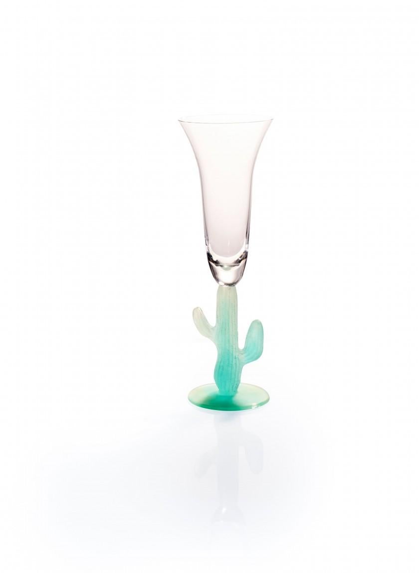 Daum crystal glass with a pâte de verre cactus shaped feet. The designer Joseph Hilton McConnico began his collaboration with Daum France in 1987, and was the first American whose work became part of the Louvre's permanent Decorative Arts