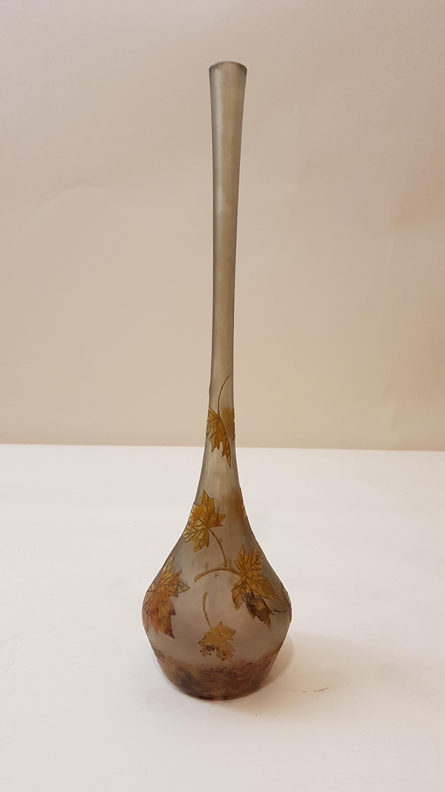French Daum France Glass Art Nouveau Vase, 1900s For Sale