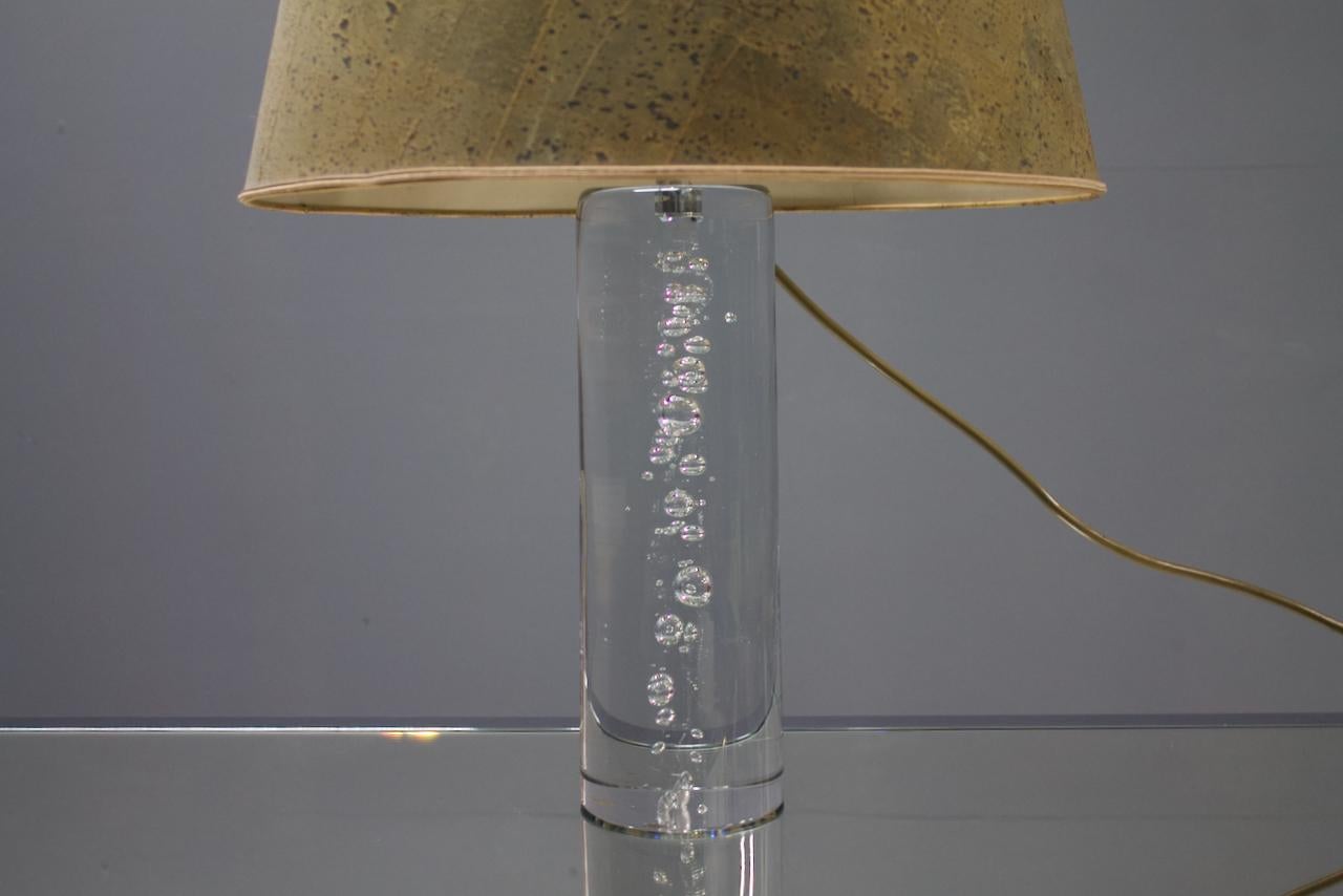 Late 20th Century Daum France Glass Table Lamp with Bubbles, France, 1970s For Sale
