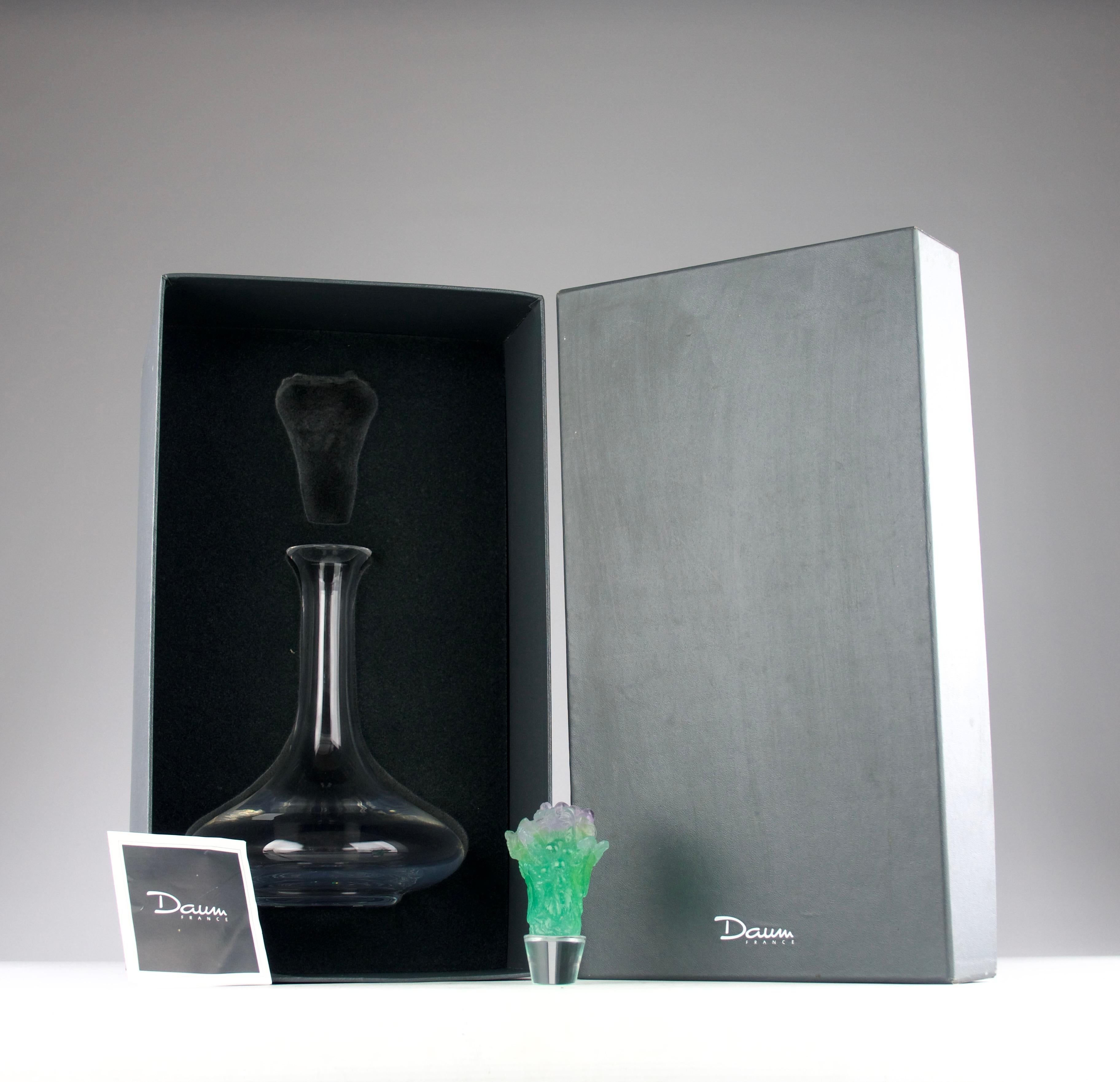 Daum France, Grapevine Decanter Carafe, France 1980s Luxury Crystalware Service For Sale 3