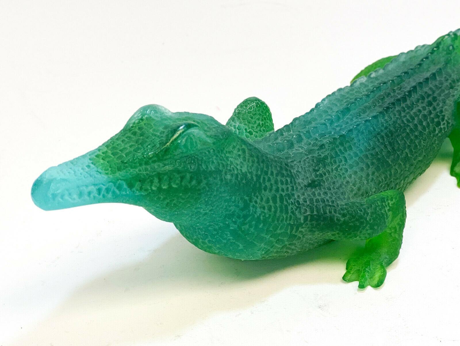 Daum France green pate-de-verre 20 inch alligator or crocodile sculpture. Marked 