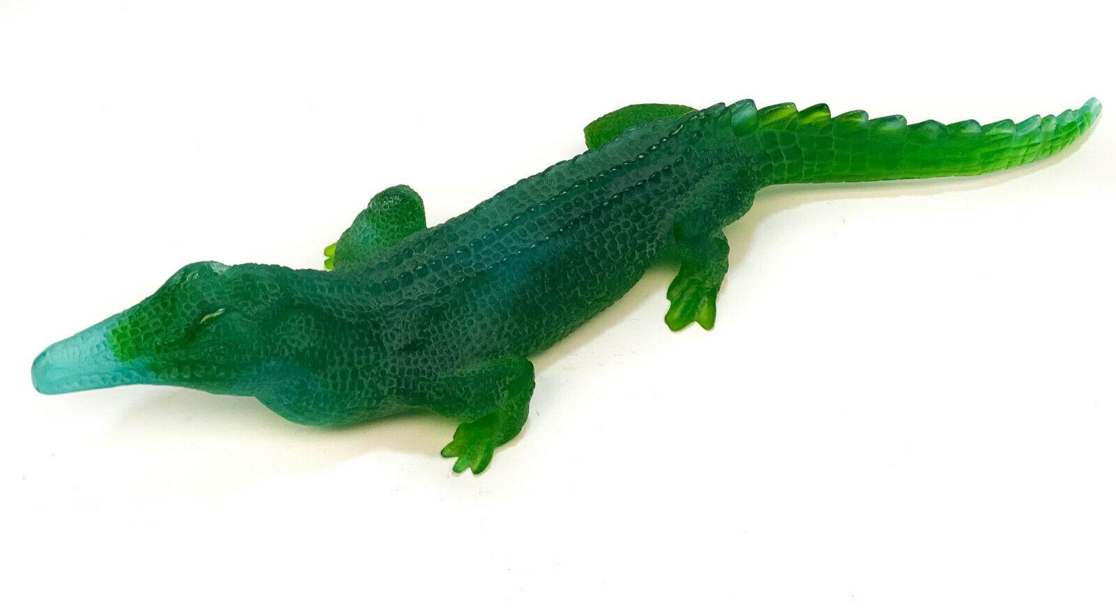 European Daum France Green Pate-De-Verre Alligator or Crocodile Sculpture For Sale