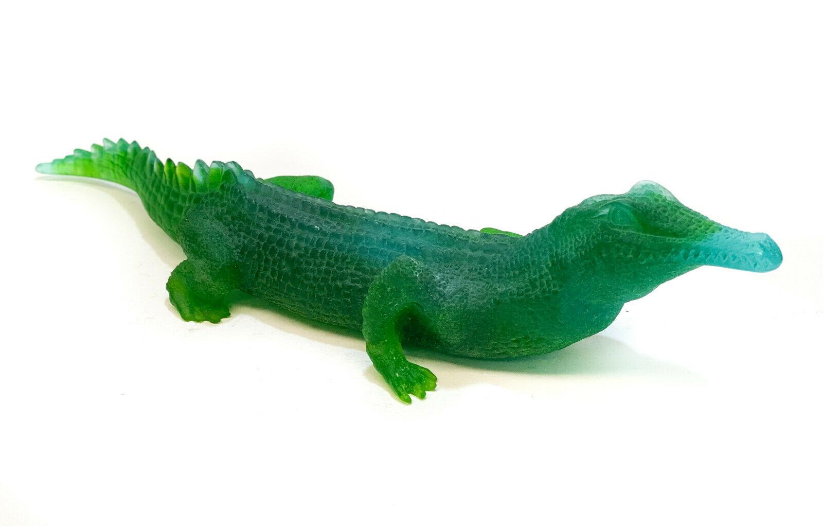 Daum France Green Pate-De-Verre Alligator or Crocodile Sculpture In Good Condition For Sale In Pasadena, CA