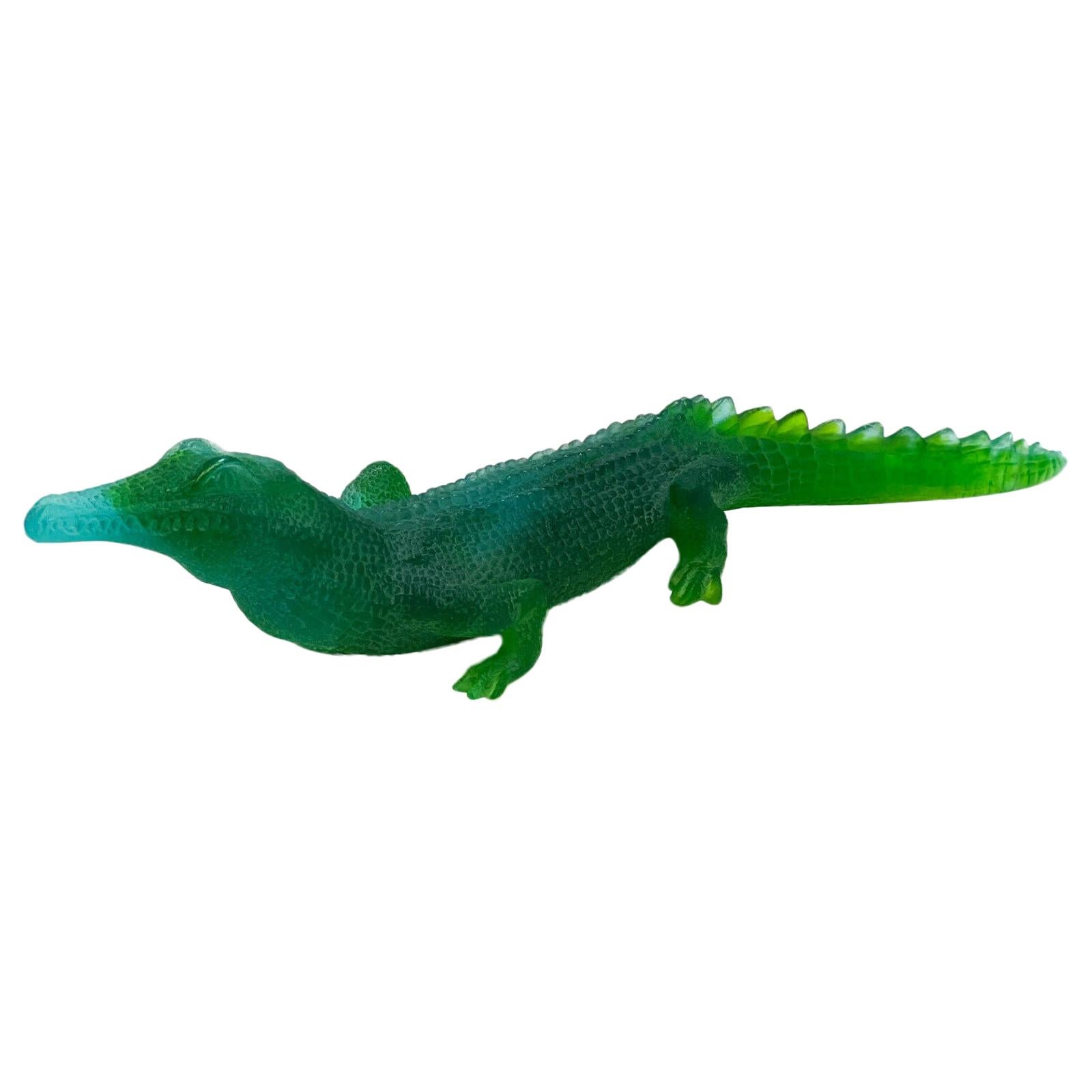 Daum France Green Pate-De-Verre Alligator or Crocodile Sculpture For Sale