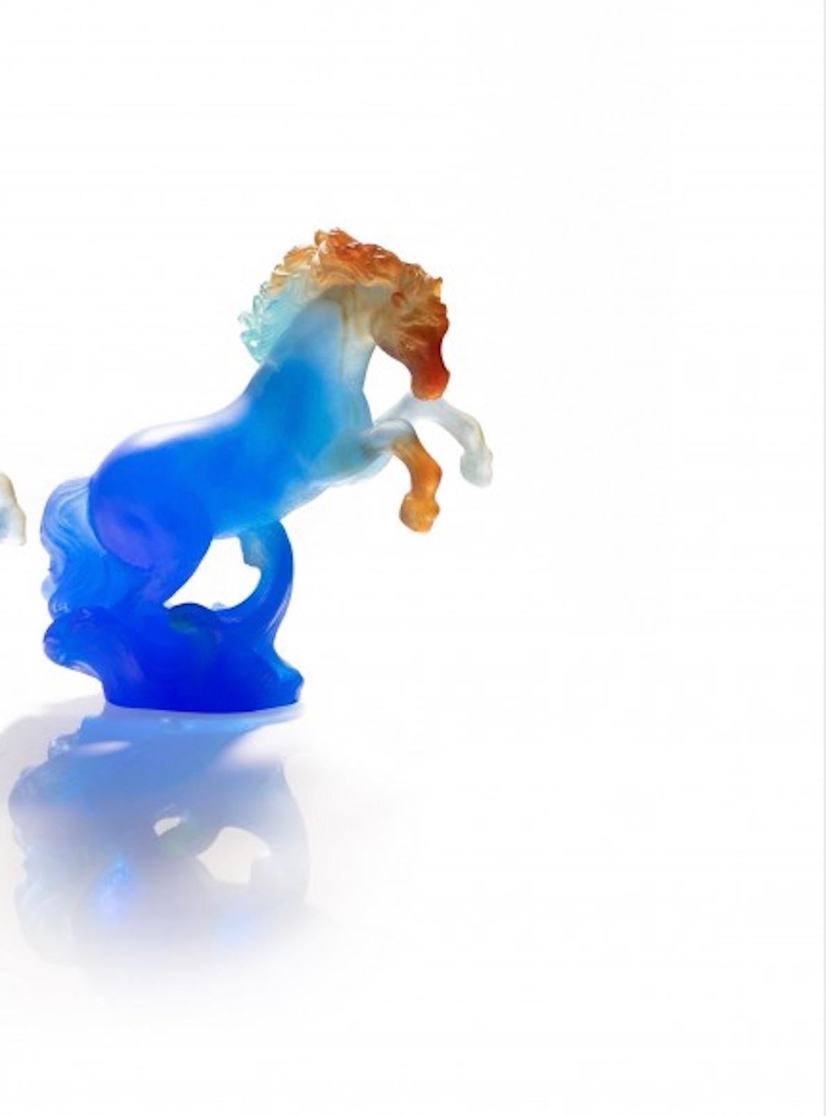 Cabred horses Daum France
MARLY Collection
Molded glass paste pressed and tinted royal blue and amber
Signed 