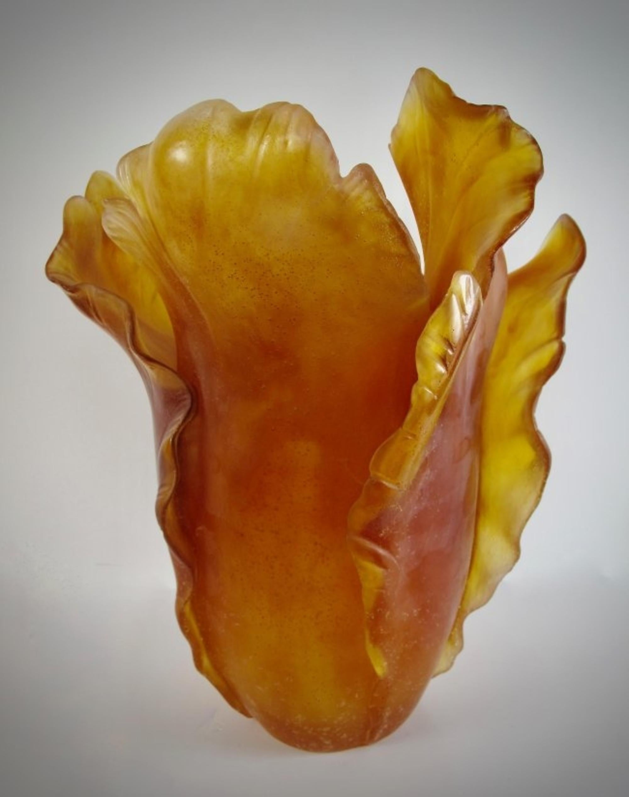 20th Century Daum France Large Leaf Crystal Vase, Signed