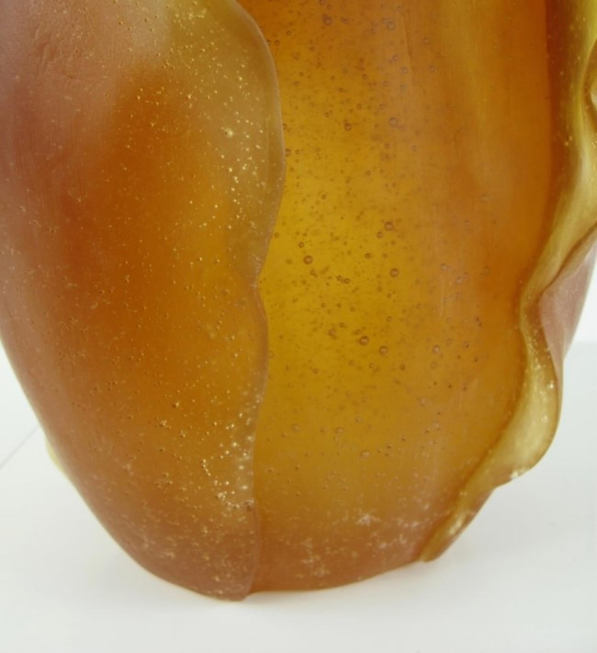 Daum France Large Leaf Crystal Vase, Signed 2