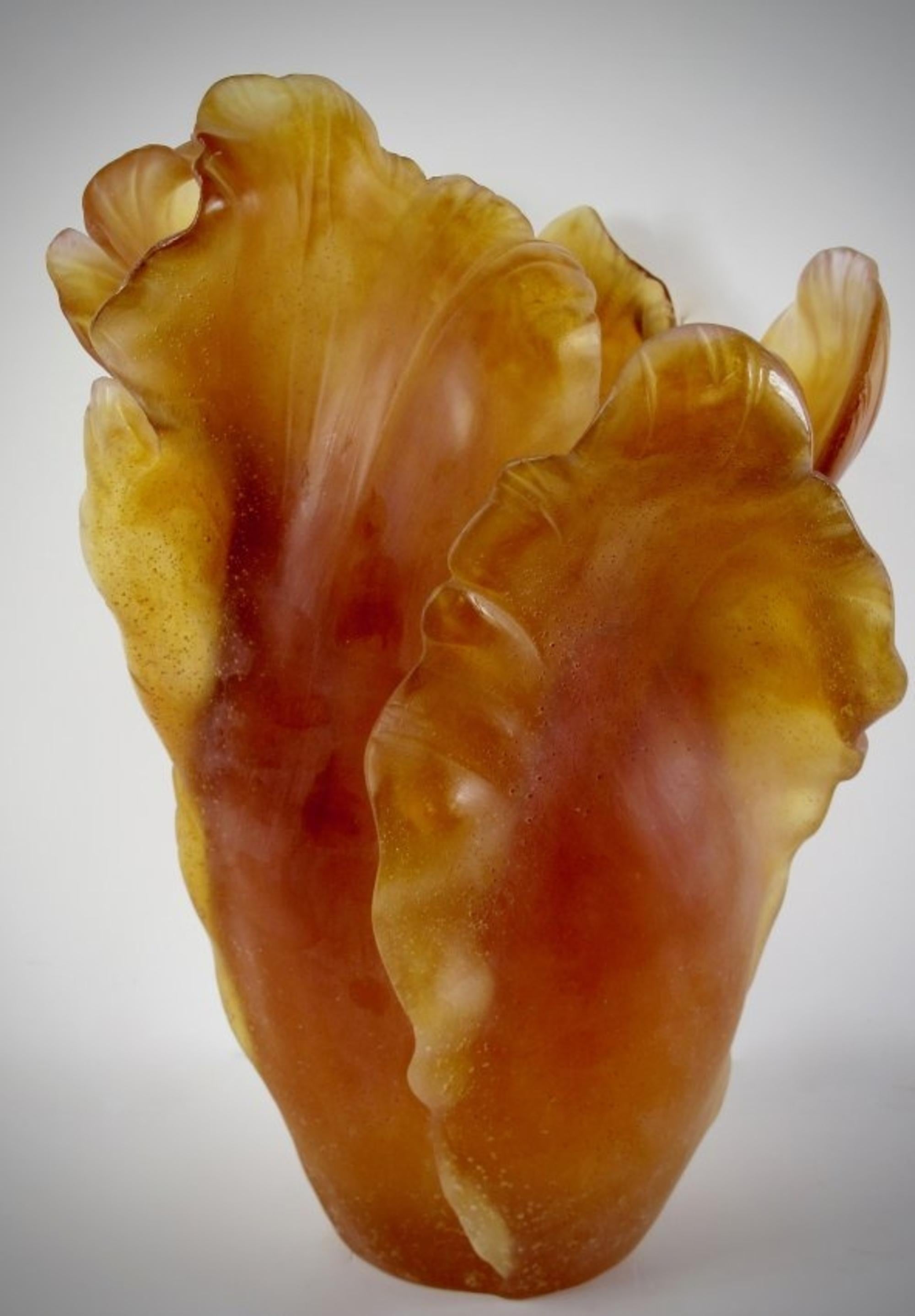 Daum France Large Leaf Crystal Vase, Signed 4