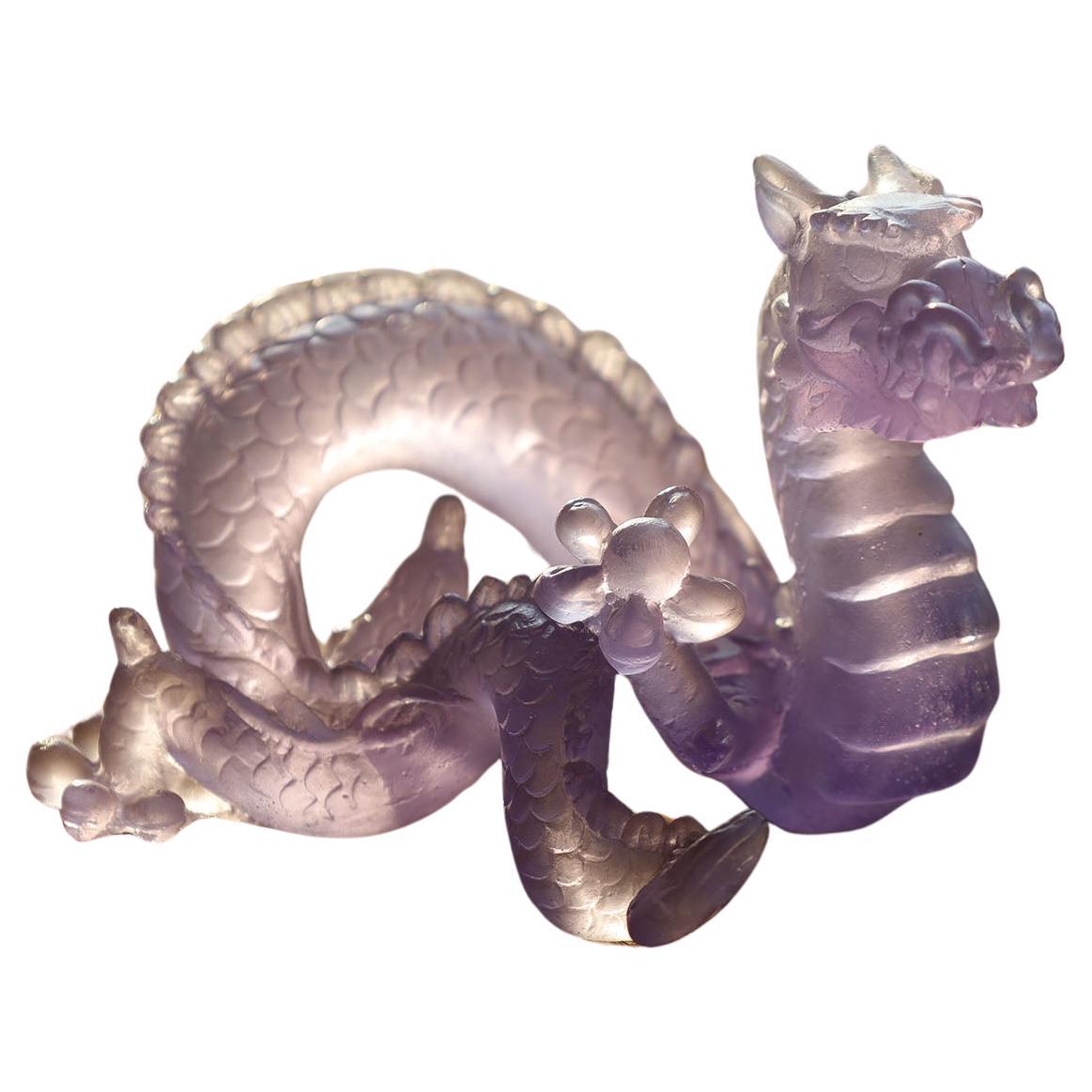 Organic Modern Daum France Le Amethyst Crystal Dragon Sculpture For Sale