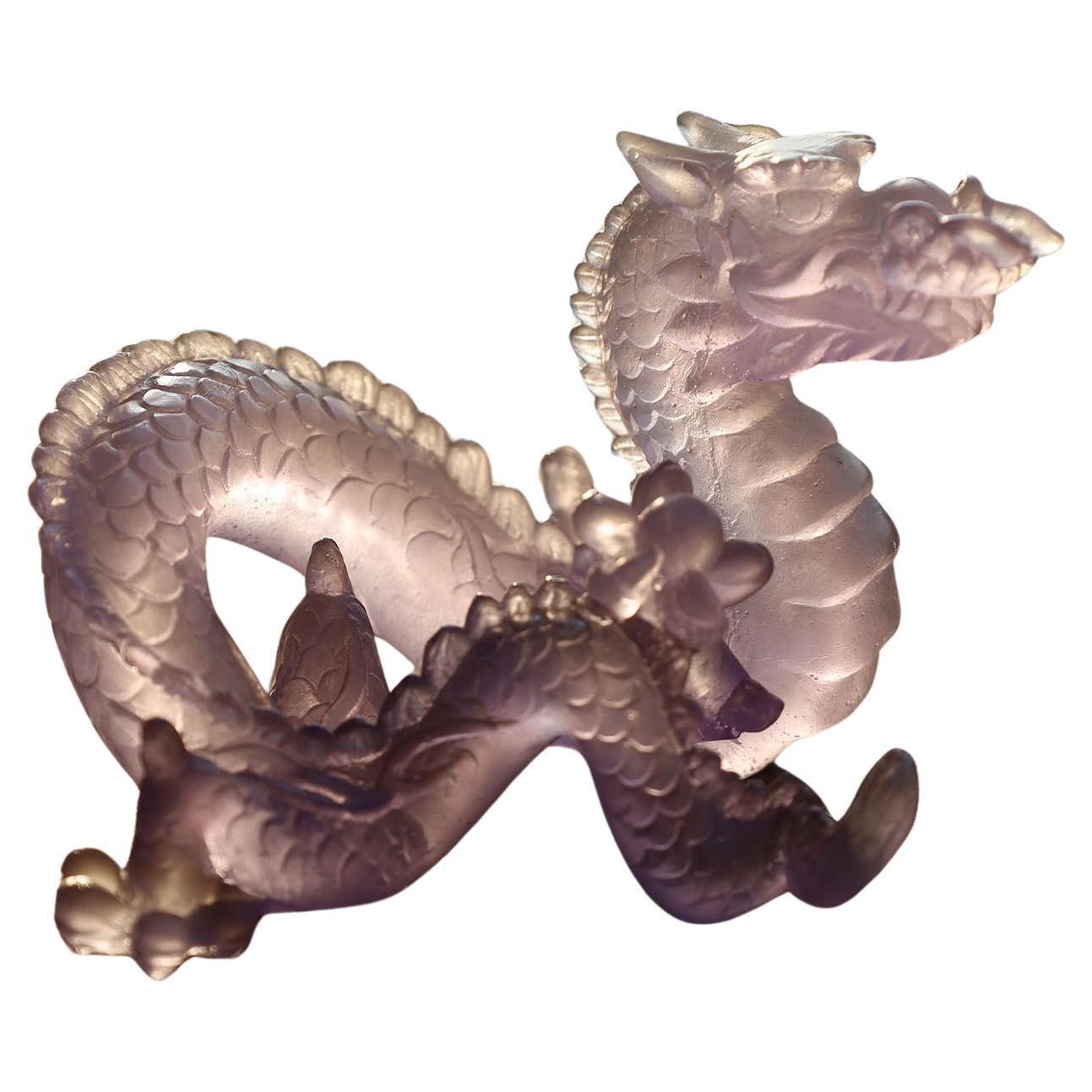 French Daum France Le Amethyst Crystal Dragon Sculpture For Sale