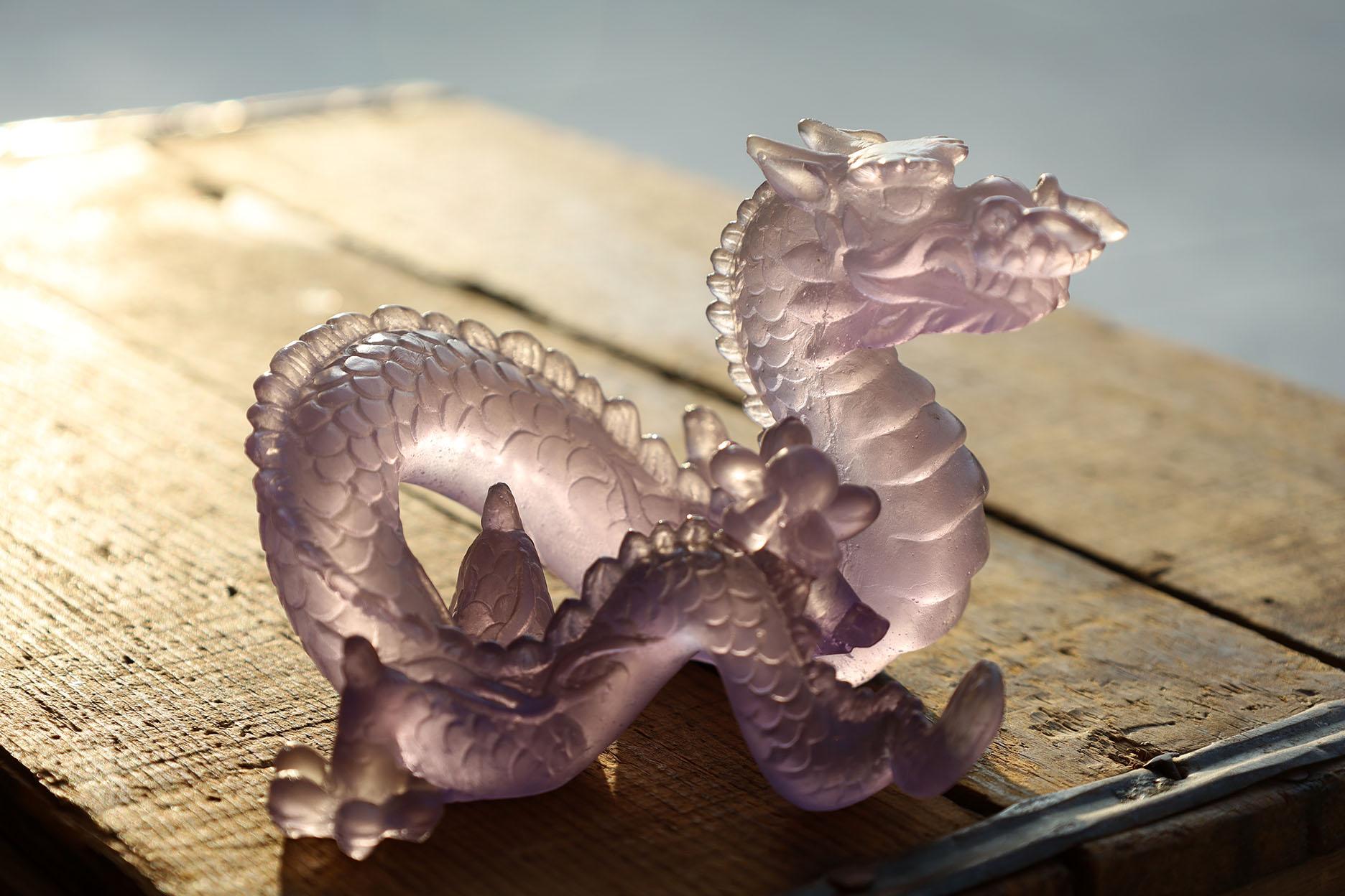 Hand-Crafted Daum France Le Amethyst Crystal Dragon Sculpture For Sale