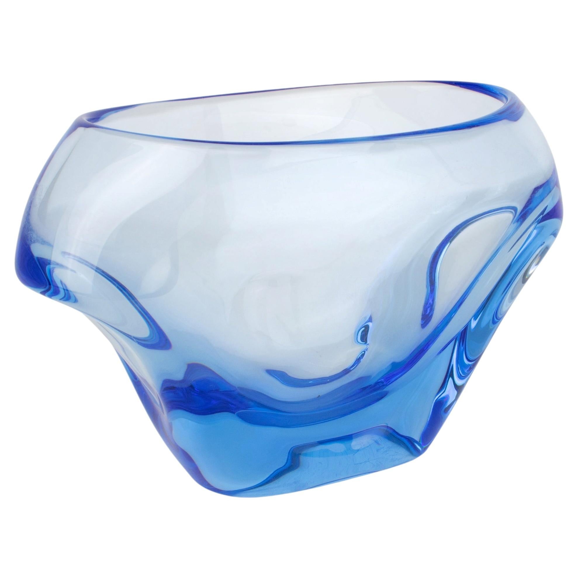 Vaso di cristallo blu Daum France, circa 1950