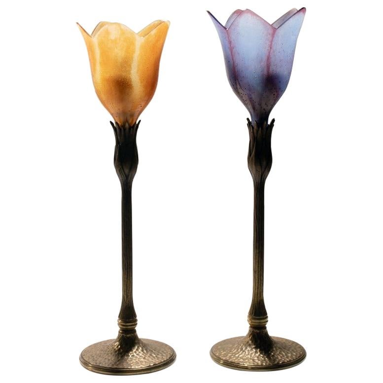 Daum France Pair of Lamps "Magnolia"