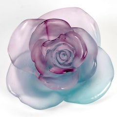 Daum France - Paperweight Decorative Flower Rose Passion Blue & Pink Crystal