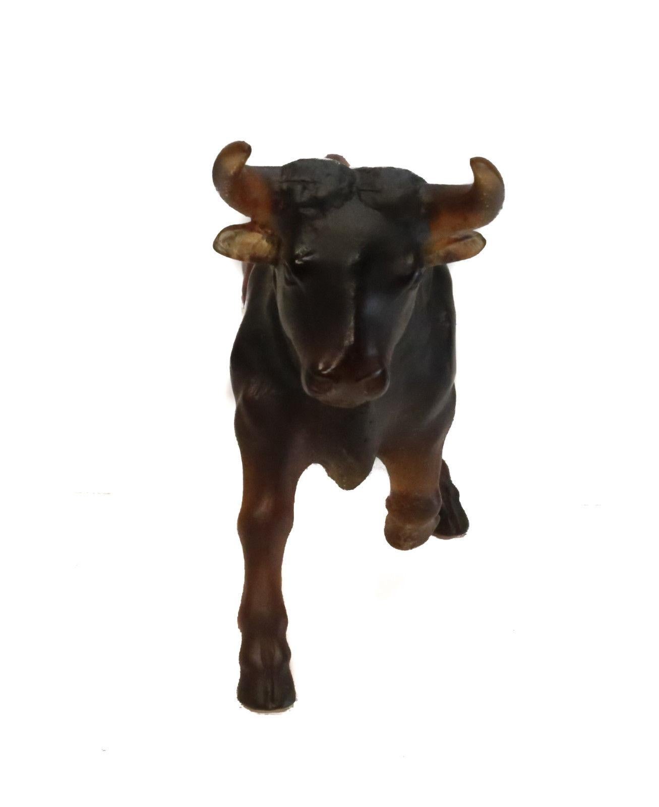 European Daum France Pate De Verre Bull Figurine in Original Box, Signed